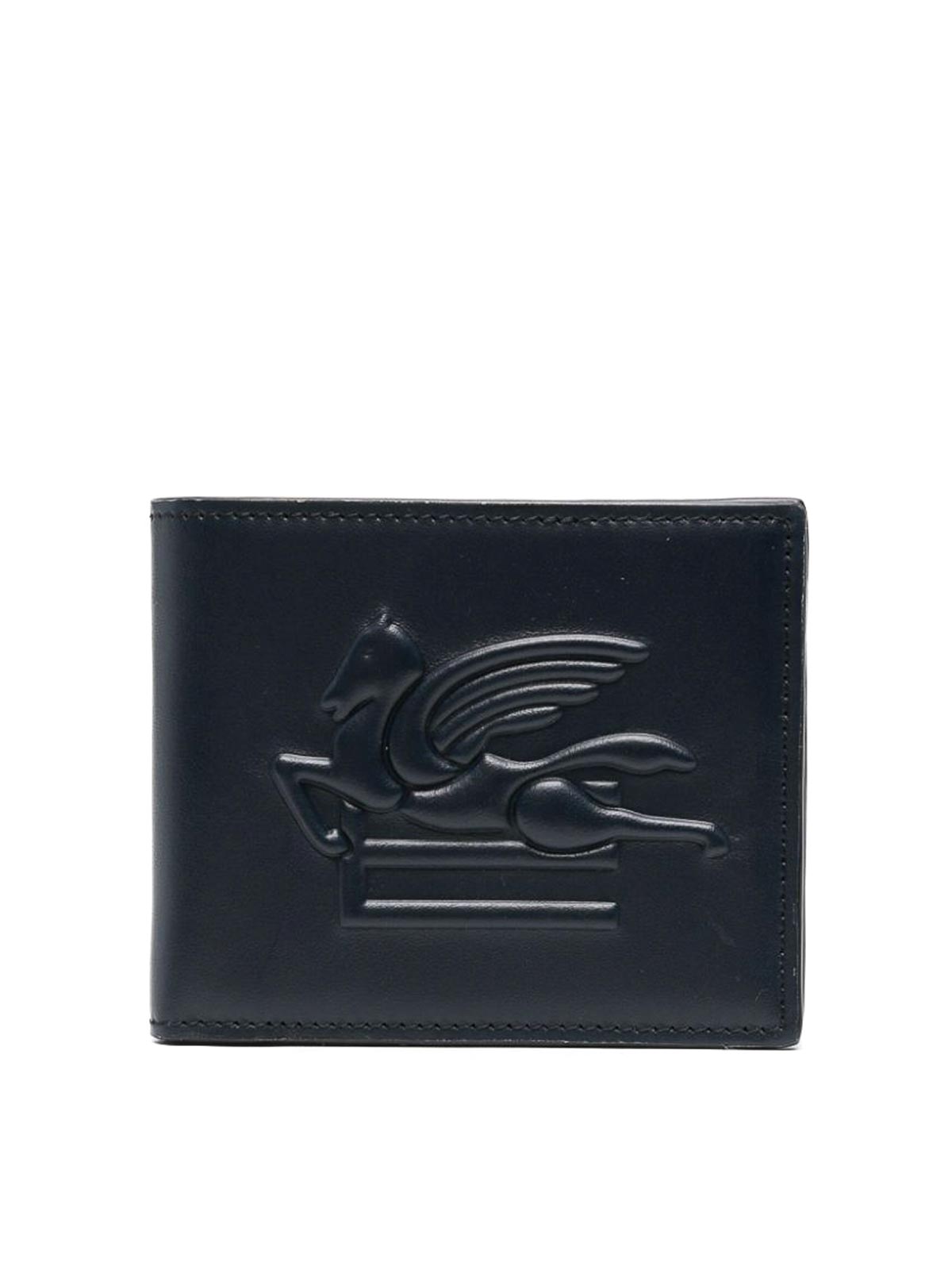 Etro Leather Logo Embossed Wallet In Blue