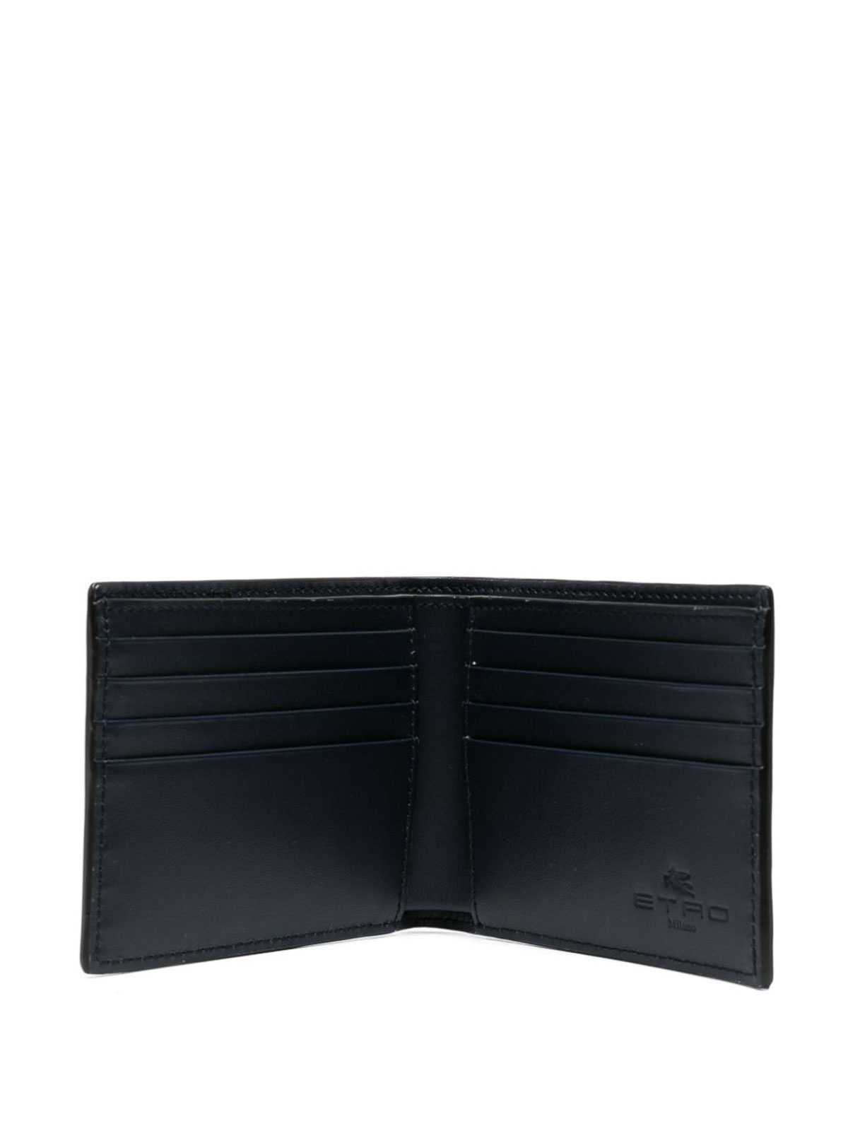 Shop Etro Leather Logo Embossed Wallet In Blue