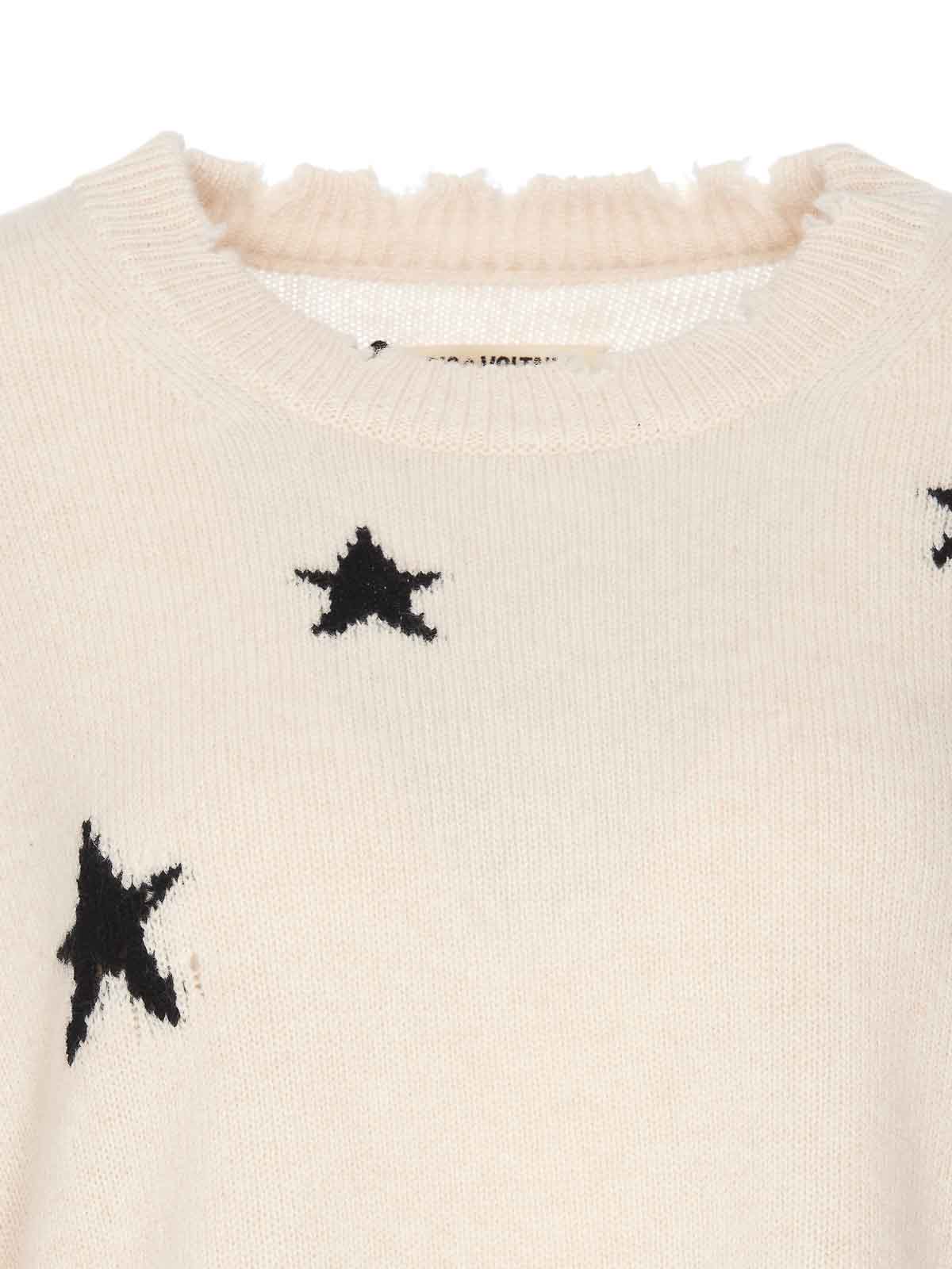 Shop Zadig & Voltaire Markus Stars Destroyed Sweater In White