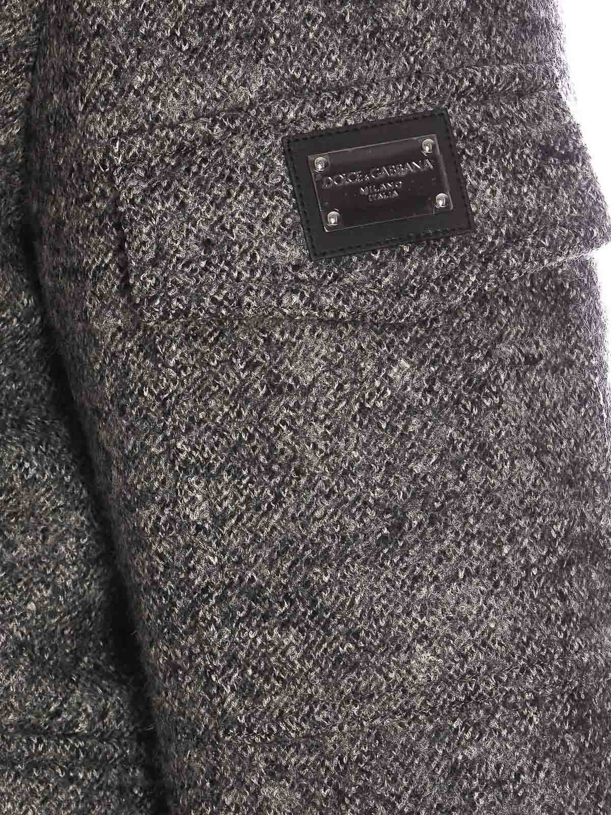 Shop Dolce & Gabbana Plaque Logo Down Jacket In Grey