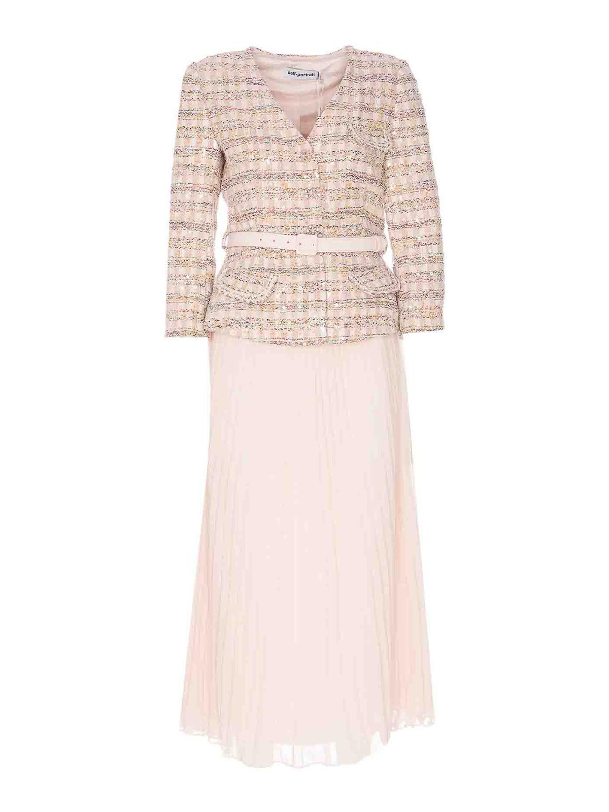 Self Portrait Sequin boucle midi dress - Nude & Neutrals|088MPINK