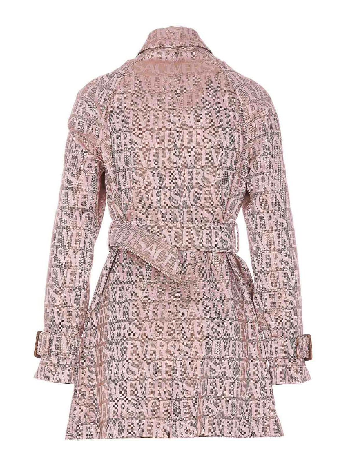 Shop Versace Allover Trench In Nude & Neutrals