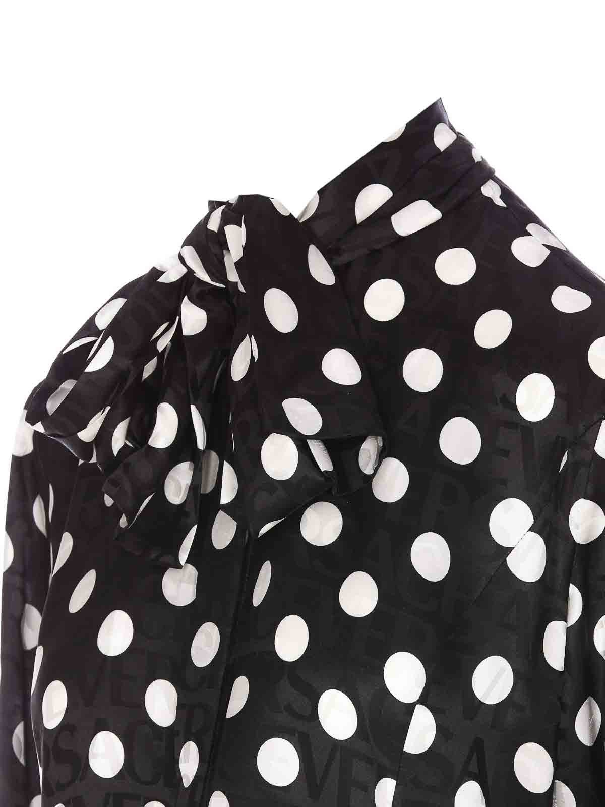 Versace Black and White Polka Dot & Lady Bug Scrunchie Versace Black Polka Dot Silk Maxi Dress with Butterfly  main image 2
