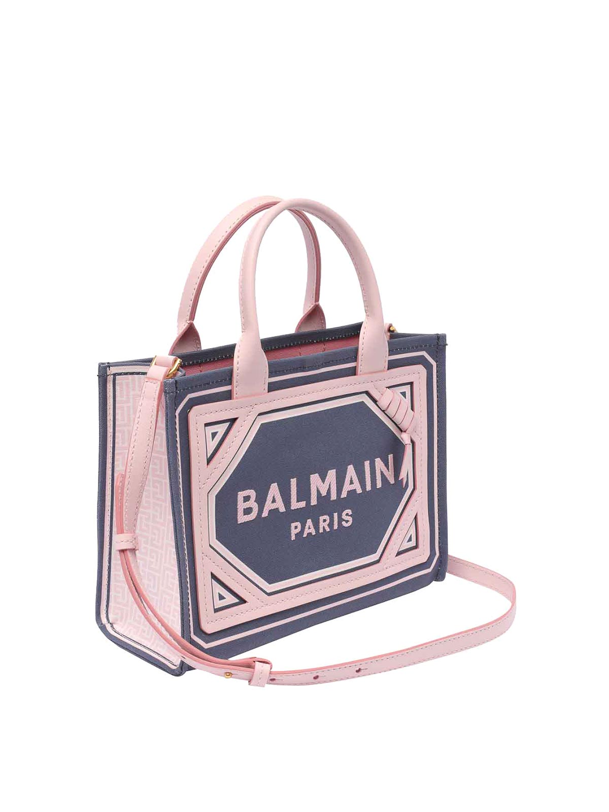 Balmain B-Army 26 Logo Canvas and Pink Leather Small Crossbody Bag, Women's