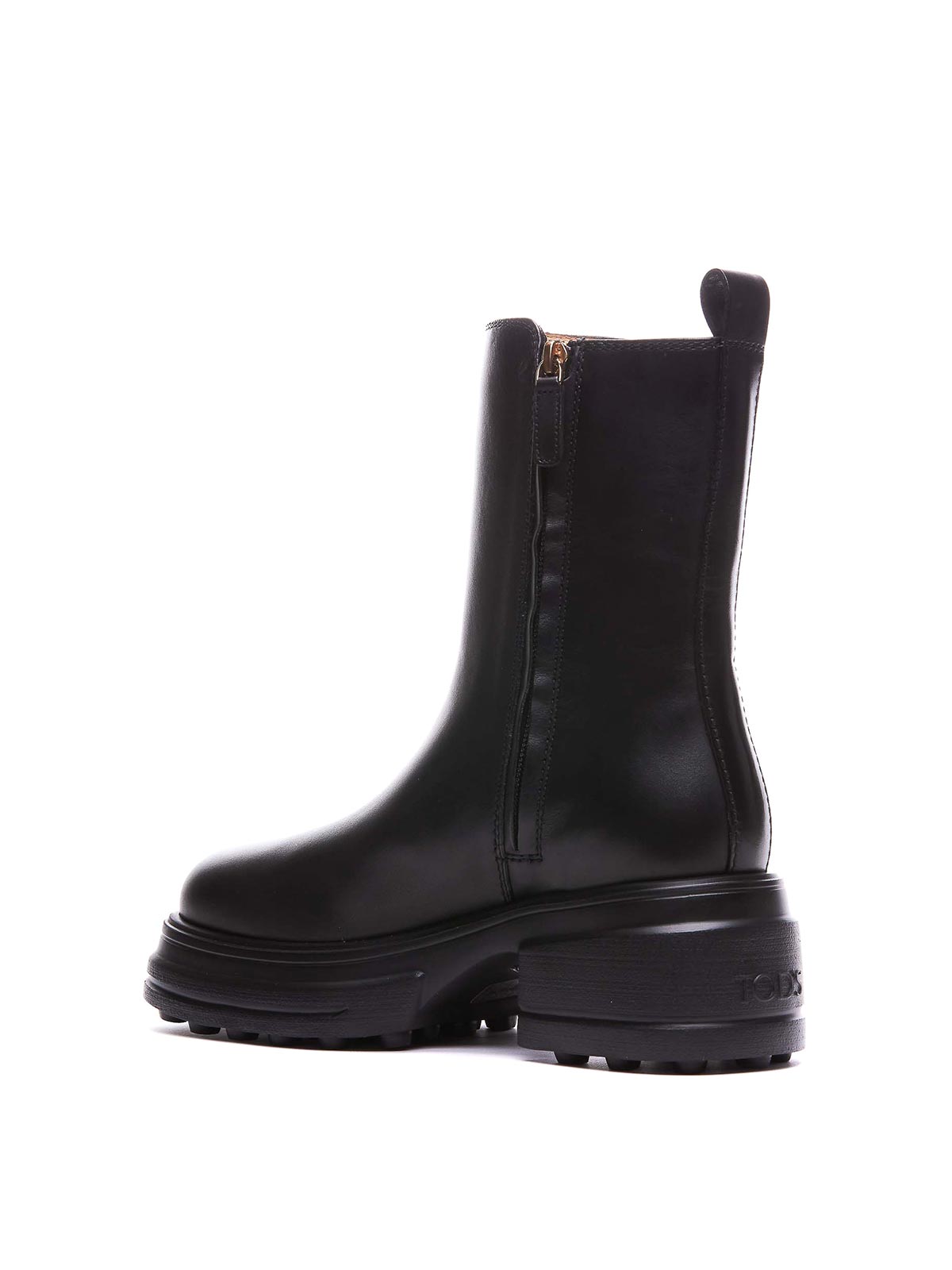Shop Tod's Leather Platform Boots In Black