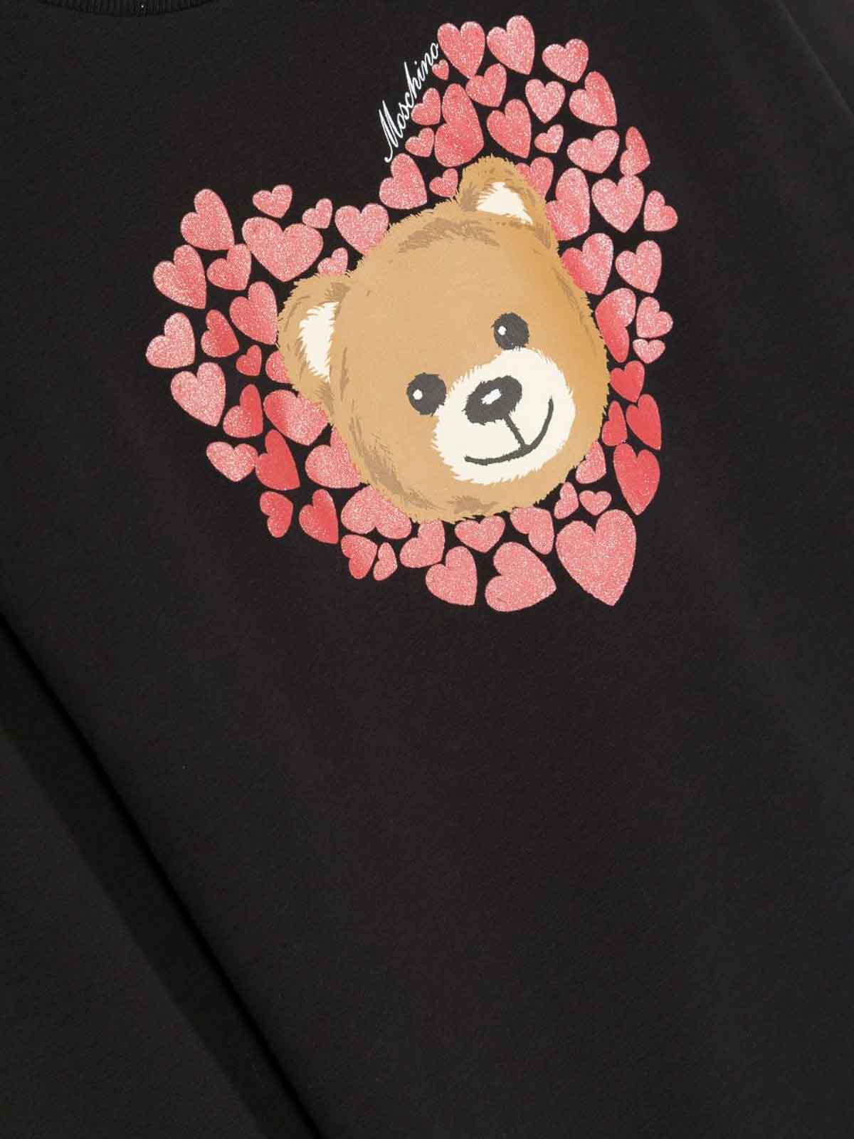 Baby Teddy Bear cotton sweatshirt dress in black - Moschino Kids