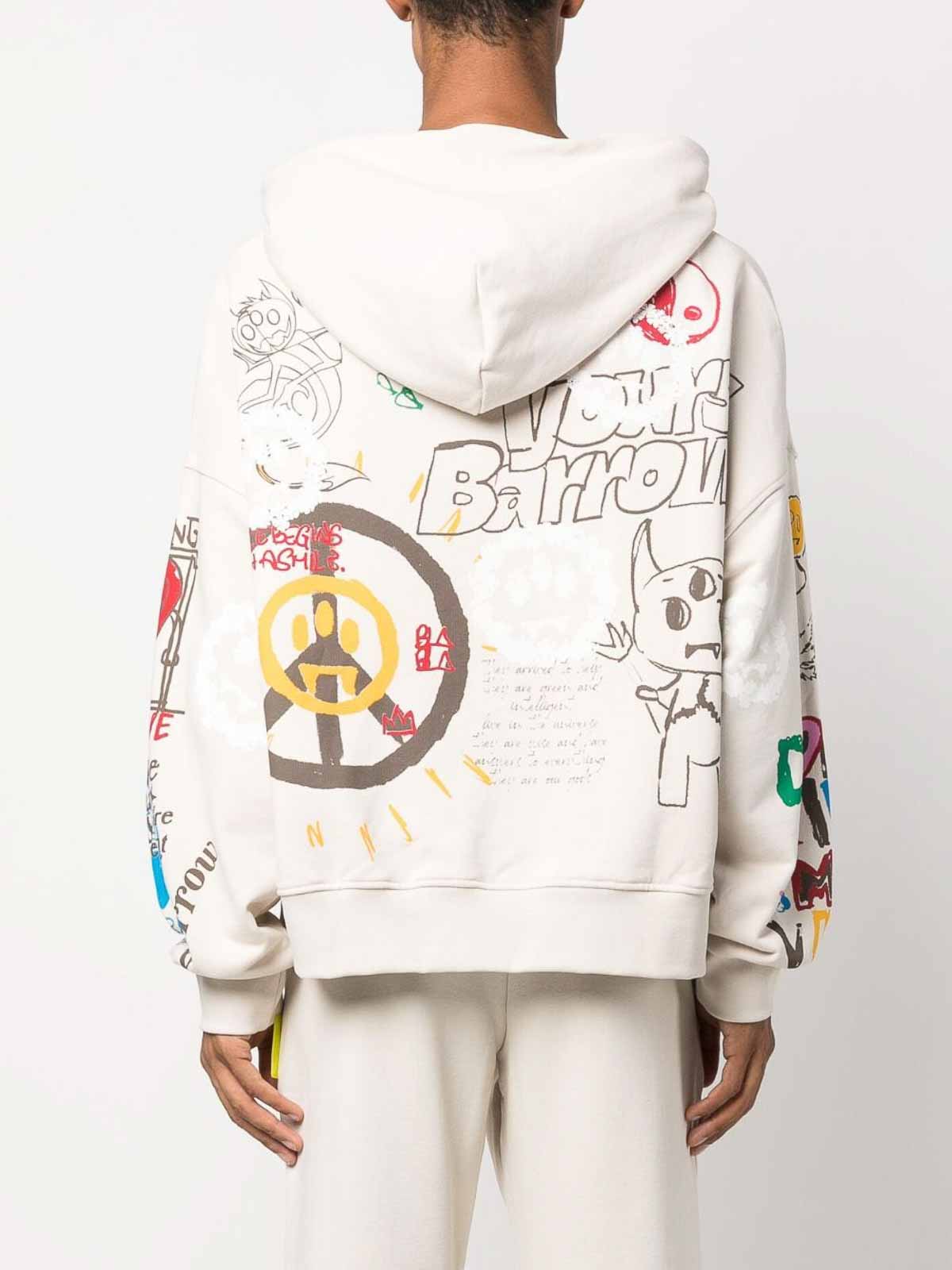 Off-White Cotton Graphic Print Hoodie