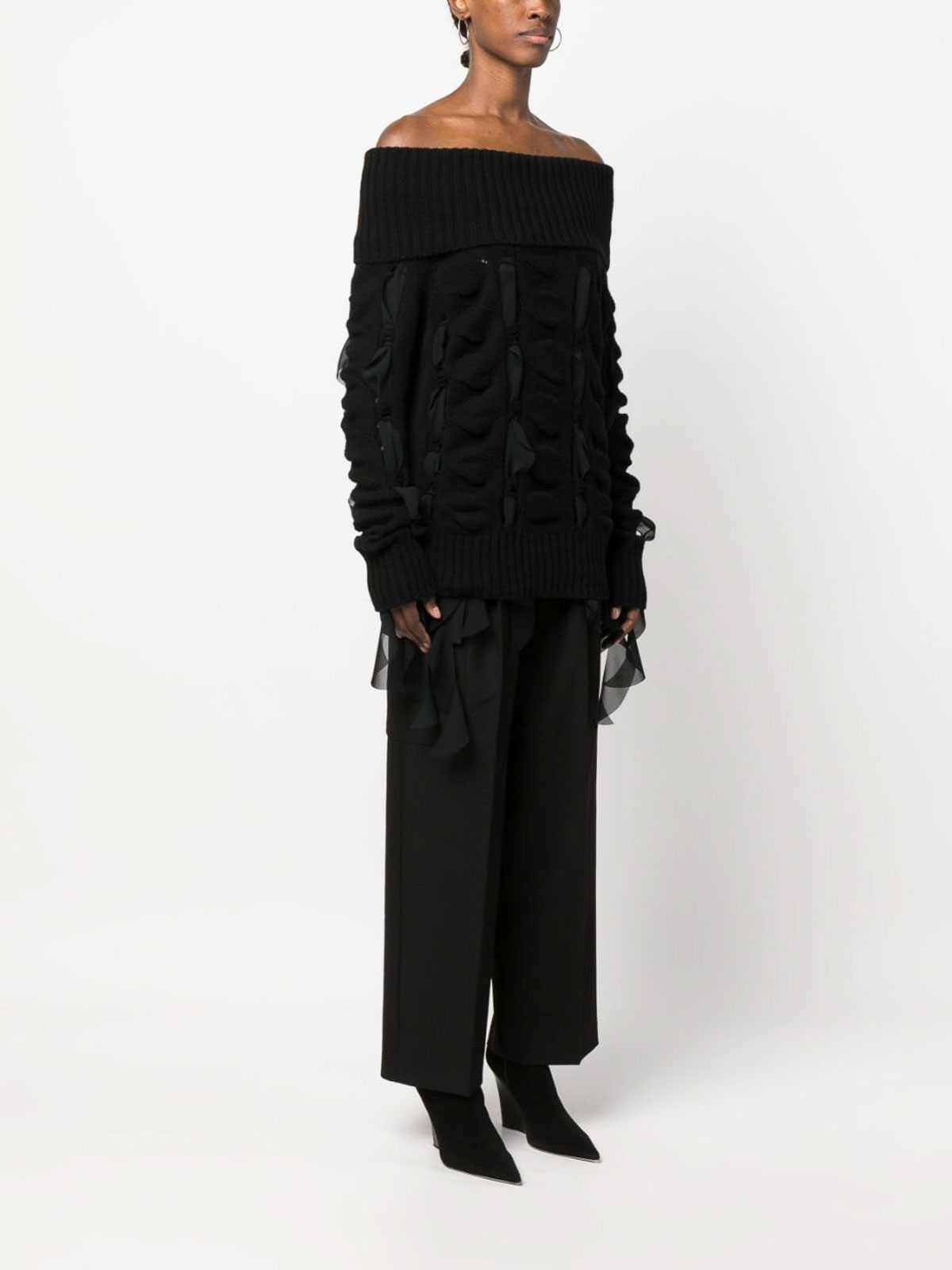 Shop Blumarine Off-shoulder Knitted Top In Black