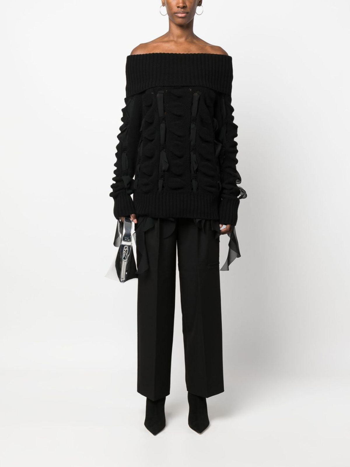 Shop Blumarine Off-shoulder Knitted Top In Black