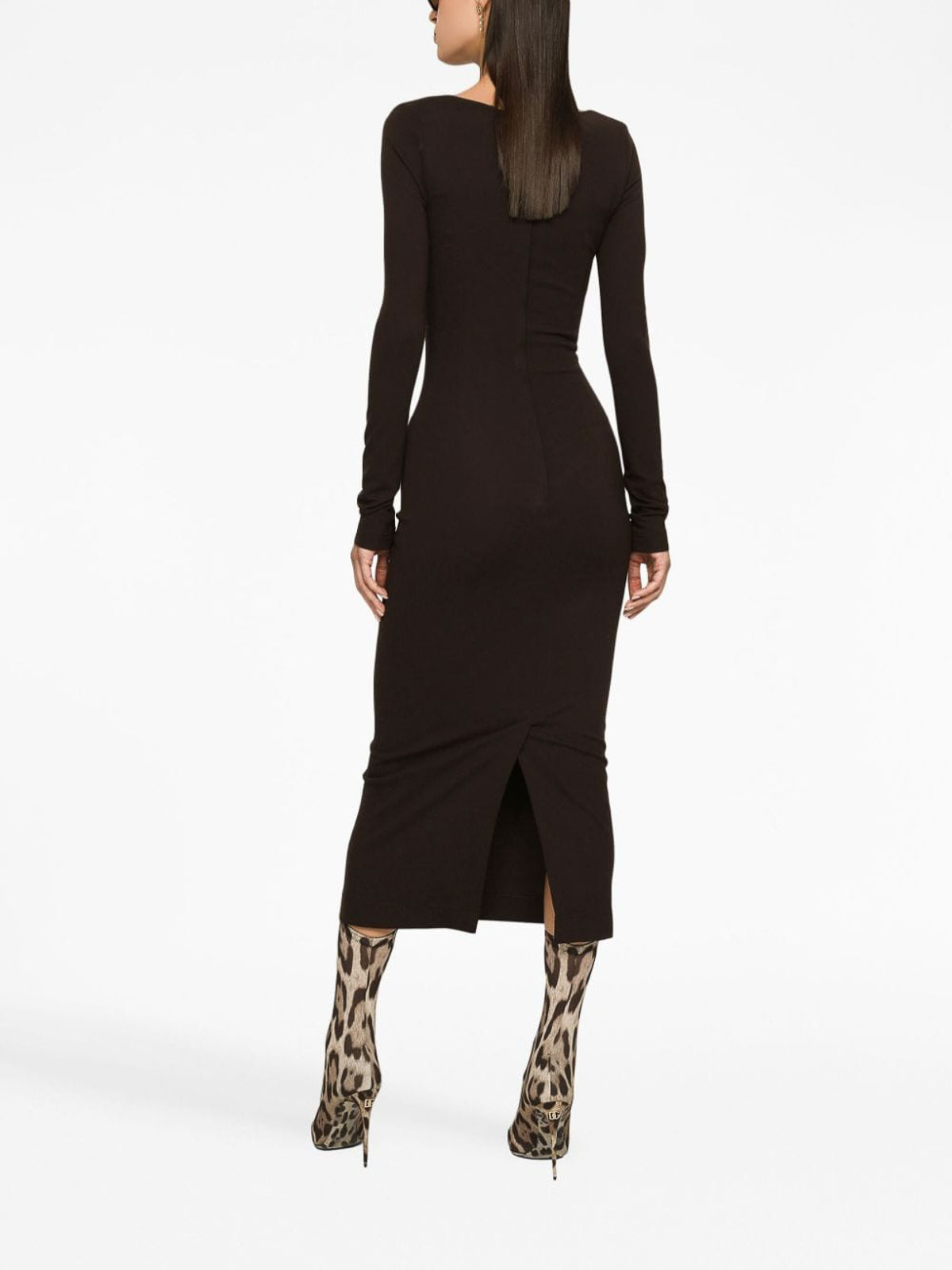 Shop Dolce & Gabbana Stretch Midi Dress In Black