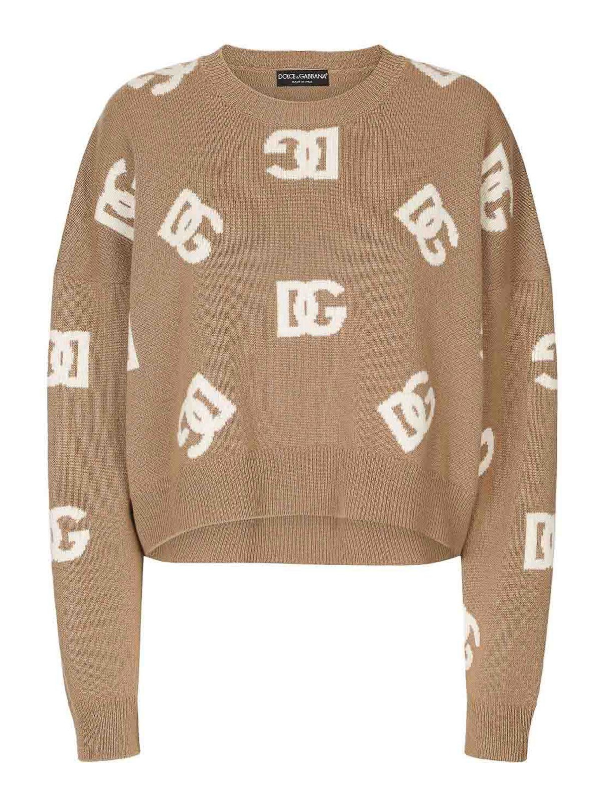 Dolce & Gabbana Dg Monogram Virgin Wool Jumper In Brown