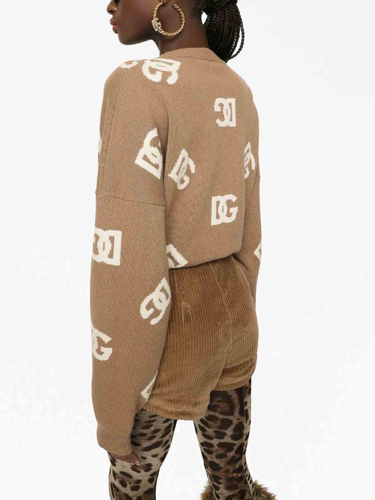 Shop Dolce & Gabbana Dg Monogram Virgin Wool Jumper In Brown