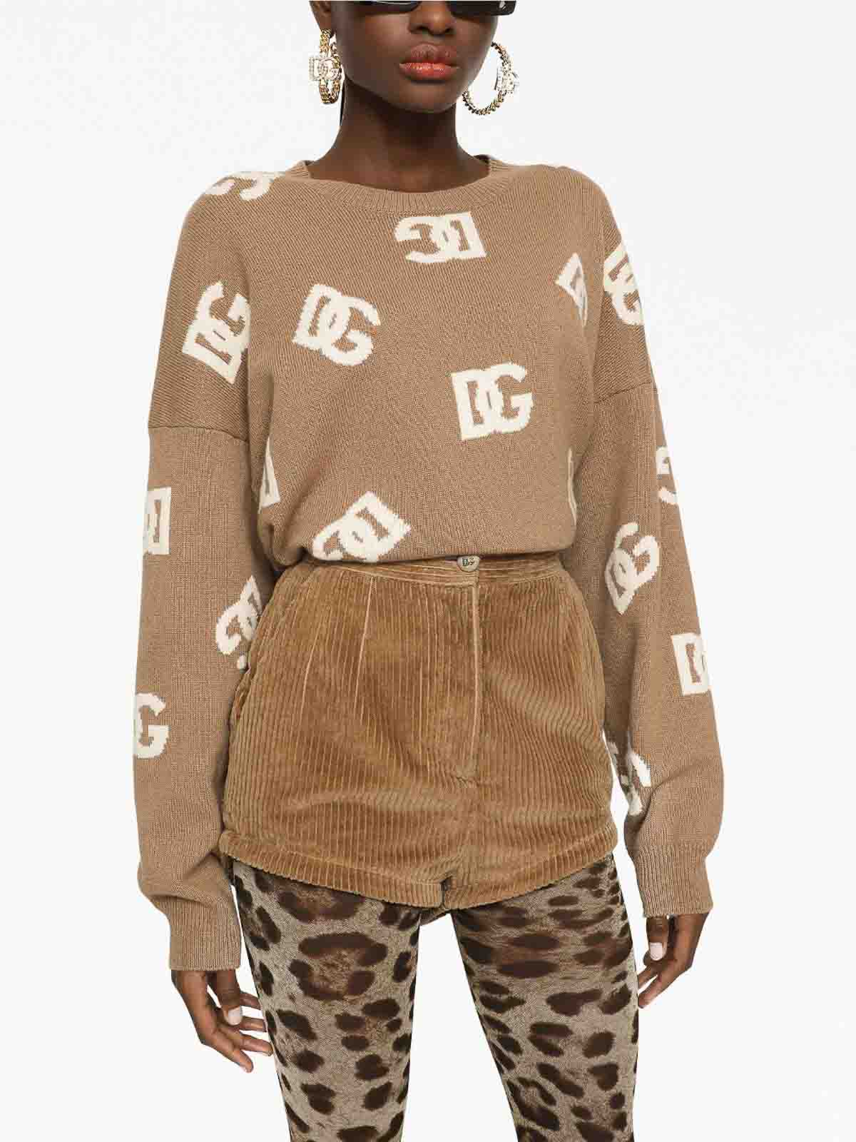 Shop Dolce & Gabbana Dg Monogram Virgin Wool Jumper In Brown
