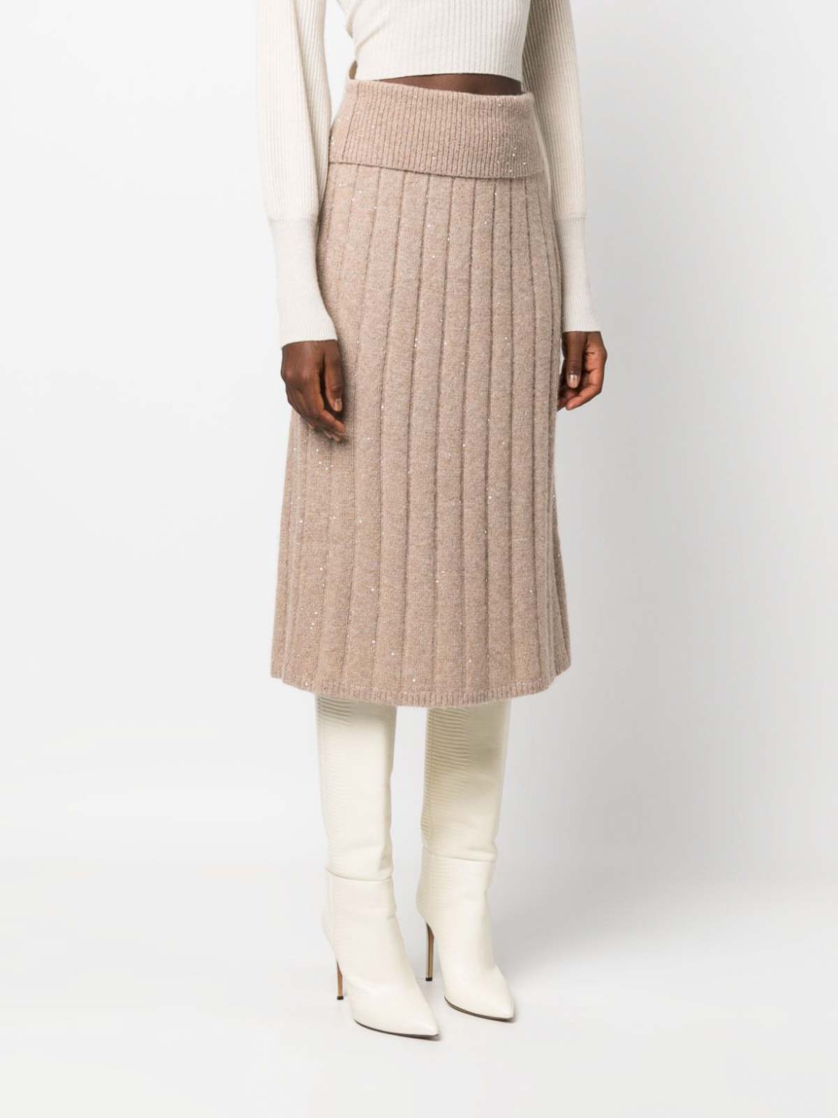 Fabiana Filippi Knitted Midi Skirt - Brown | GND223F681H7490140