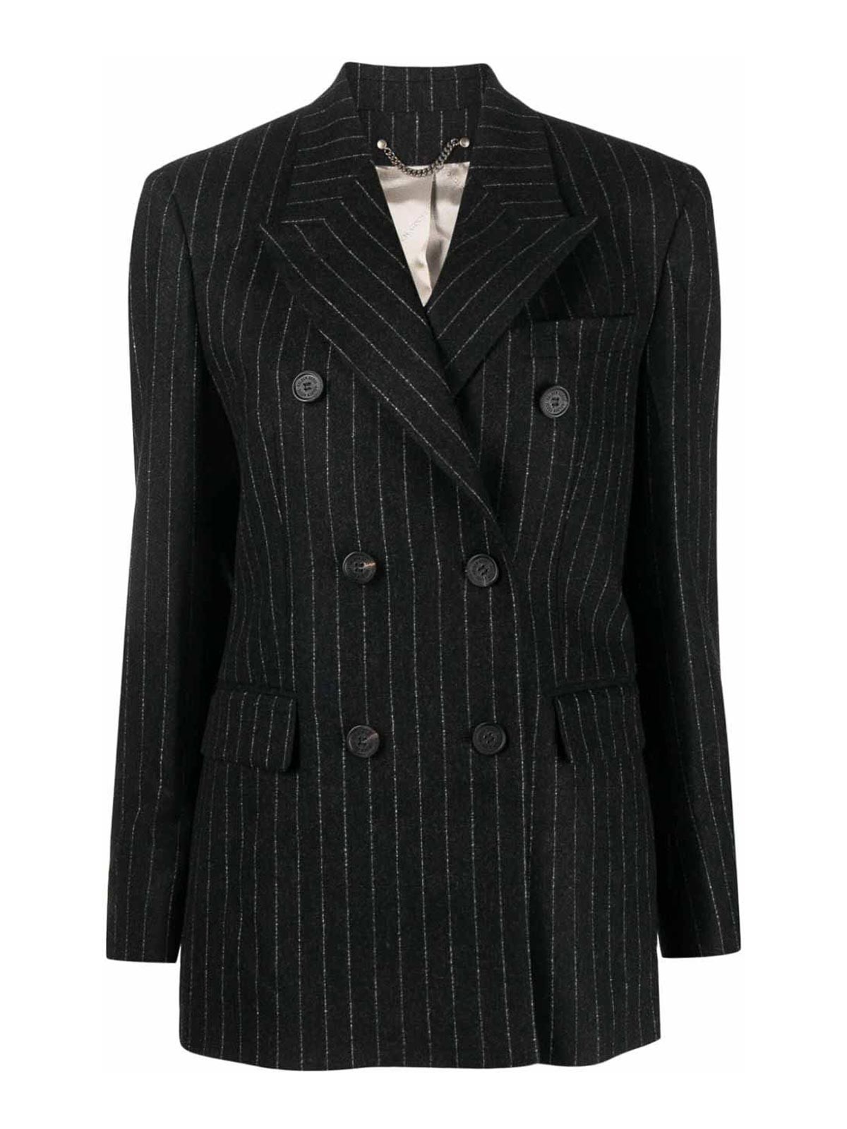 Shop Golden Goose Pinstriped Double-breasted Blazer In Grey