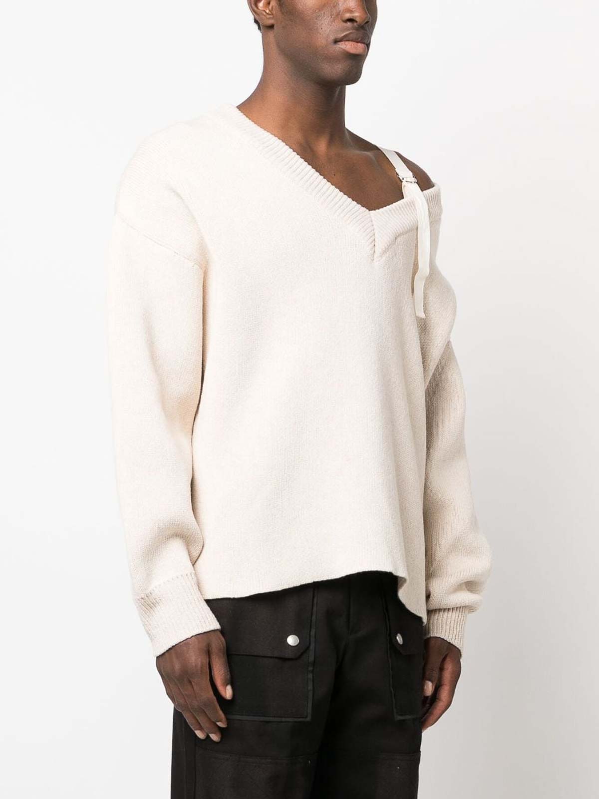Jacquemus Asymmetric Wool Jumper - Beige - Men|236KN1502116130