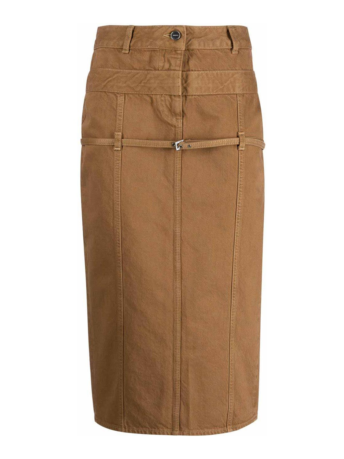 Jacquemus Denim Midi Skirt, Detachable Belt In Brown