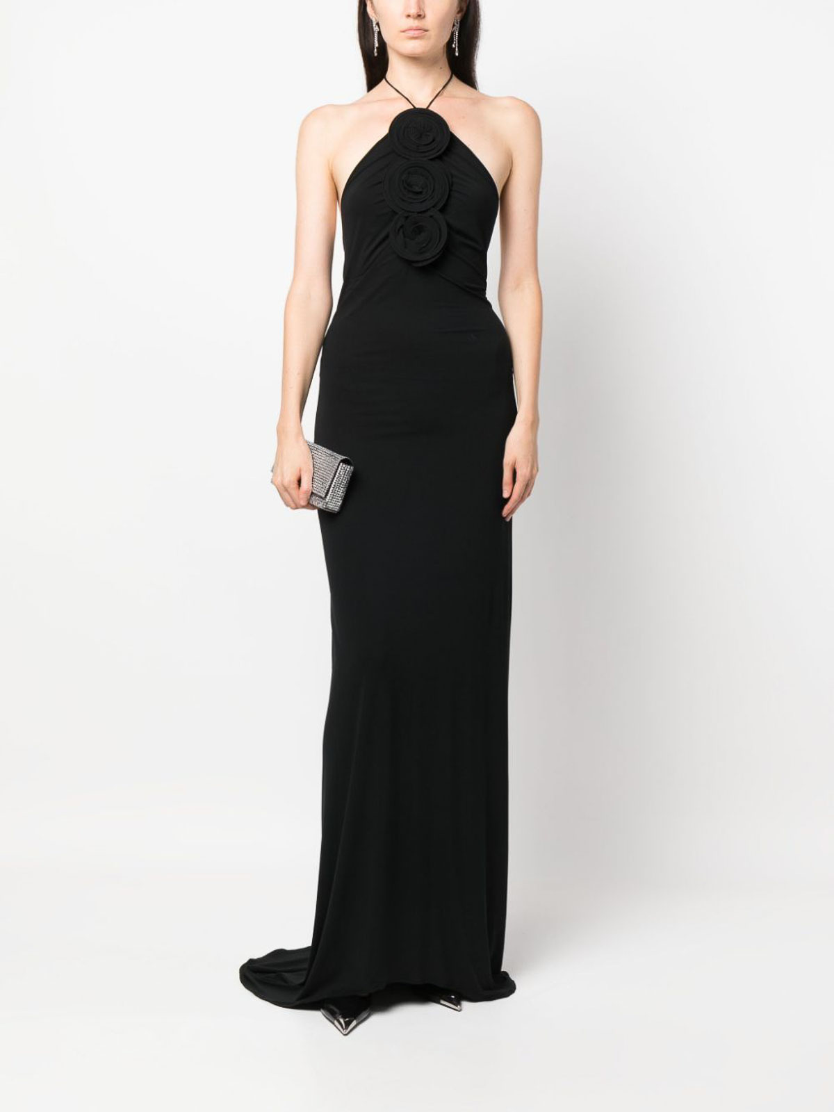 Shop Magda Butrym Floral-applique Maxi Dress In Black