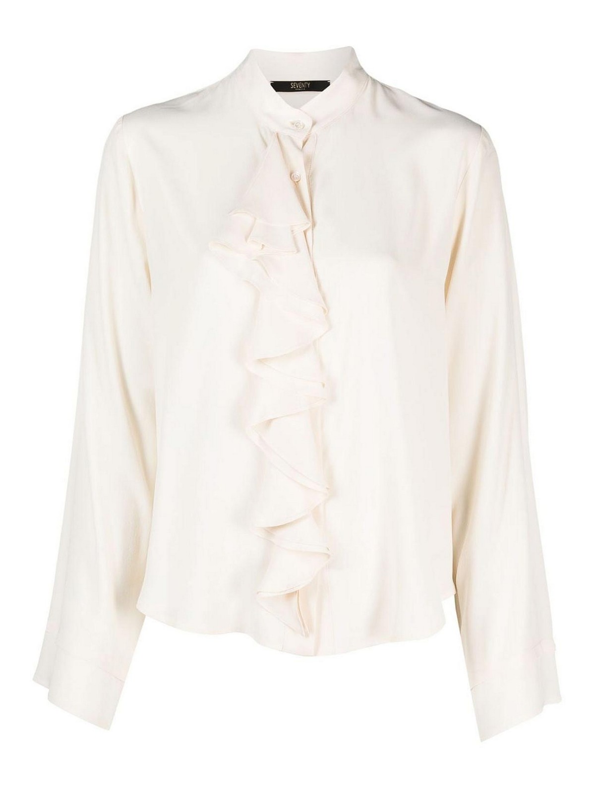 Seventy Ruffled Band-collar Shirt In Cream