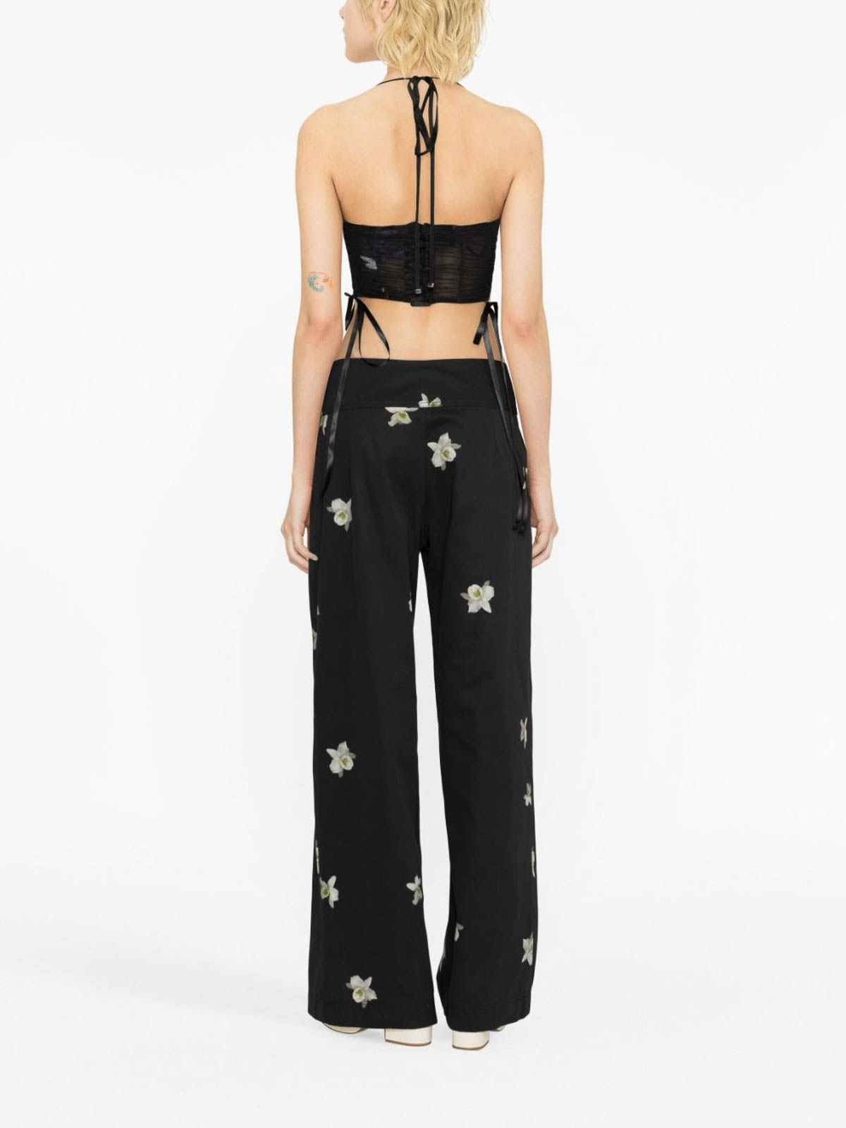 Pinko Orchid print rousers - Black - Women | 102629A1FFZZ2