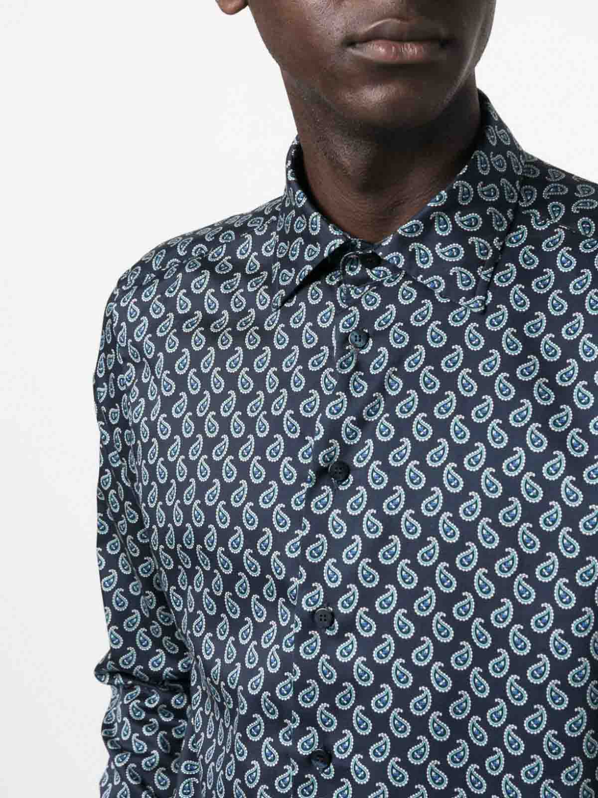 Etro men's shirt in cotton with paisley pattern Blue