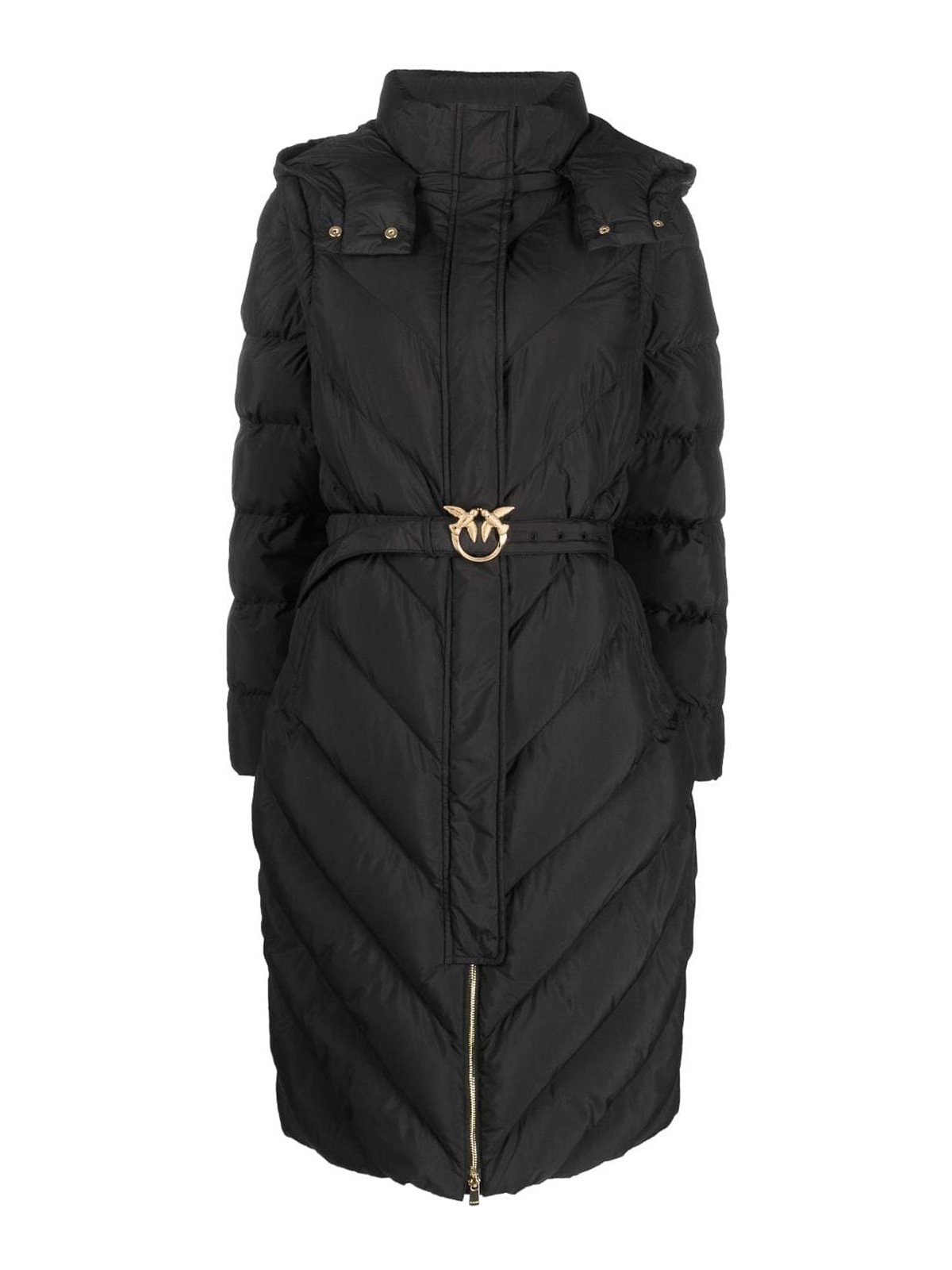 Shop Pinko Chevron-quilting Hooded Coat In Black