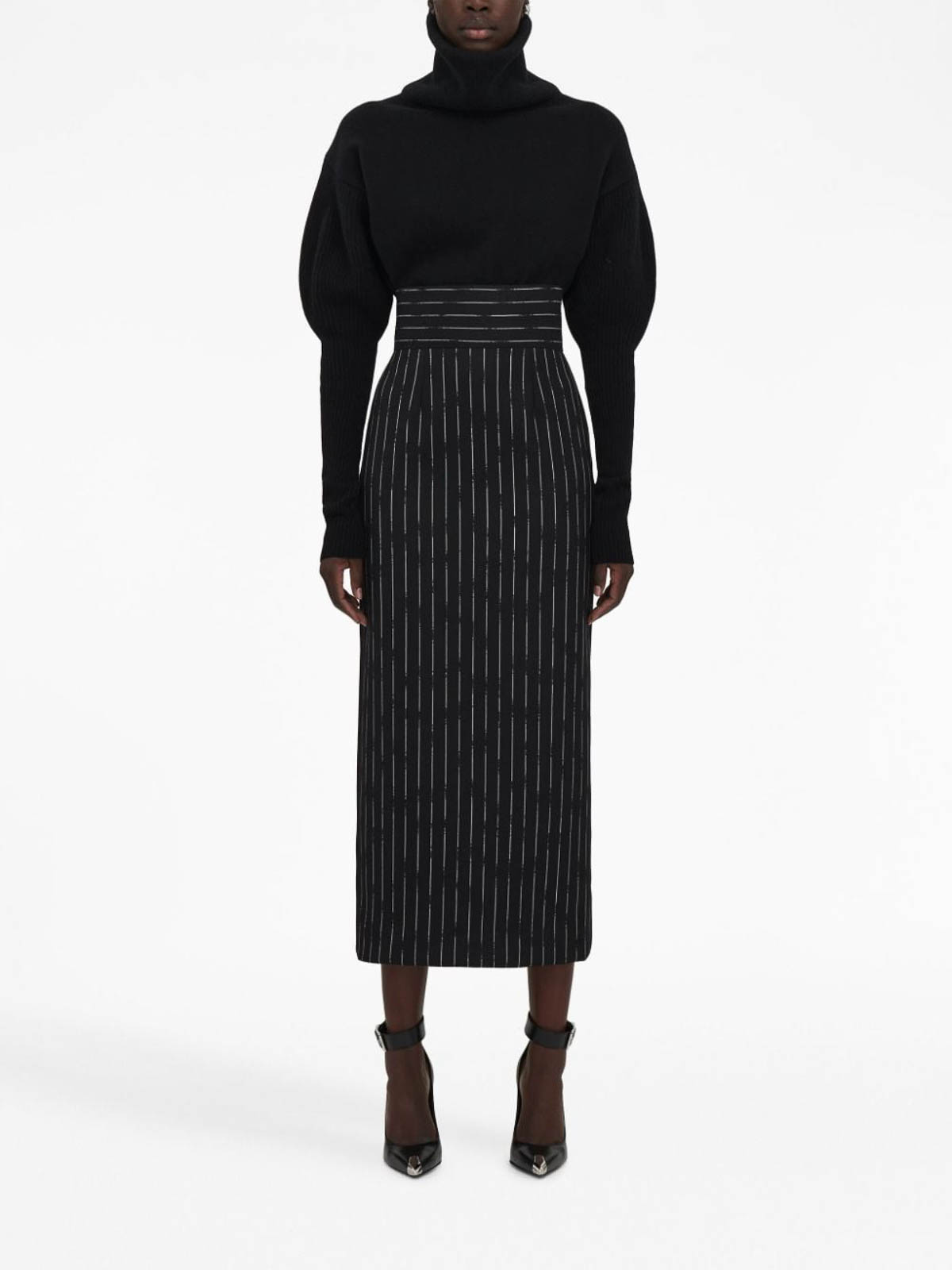 Shop Alexander Mcqueen Striped Midi Skirt In Black