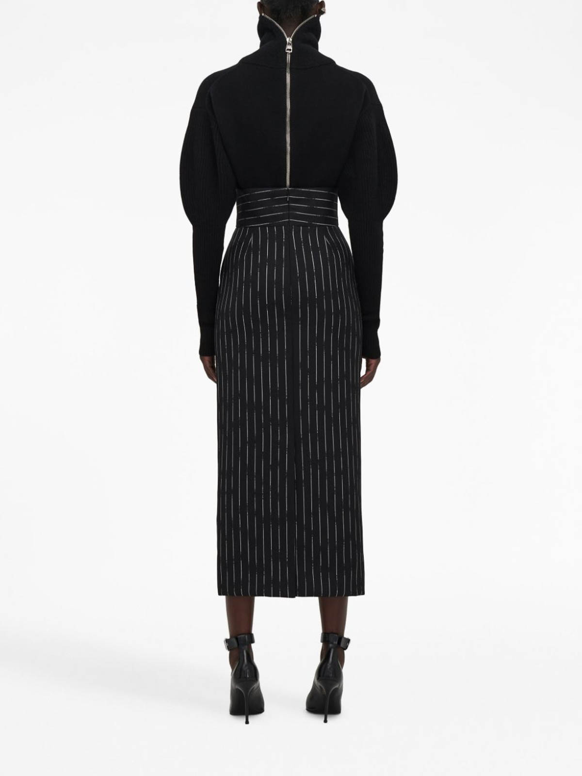 Shop Alexander Mcqueen Striped Midi Skirt In Black
