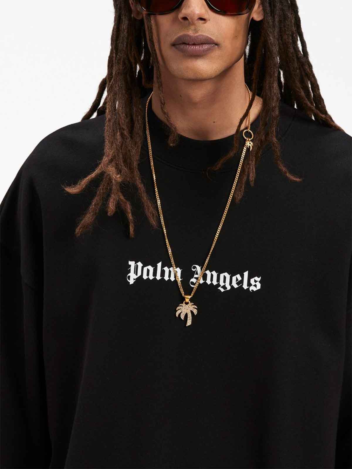 Shop Palm Angels Logo-print Crew-neck Sweatshirt In Negro