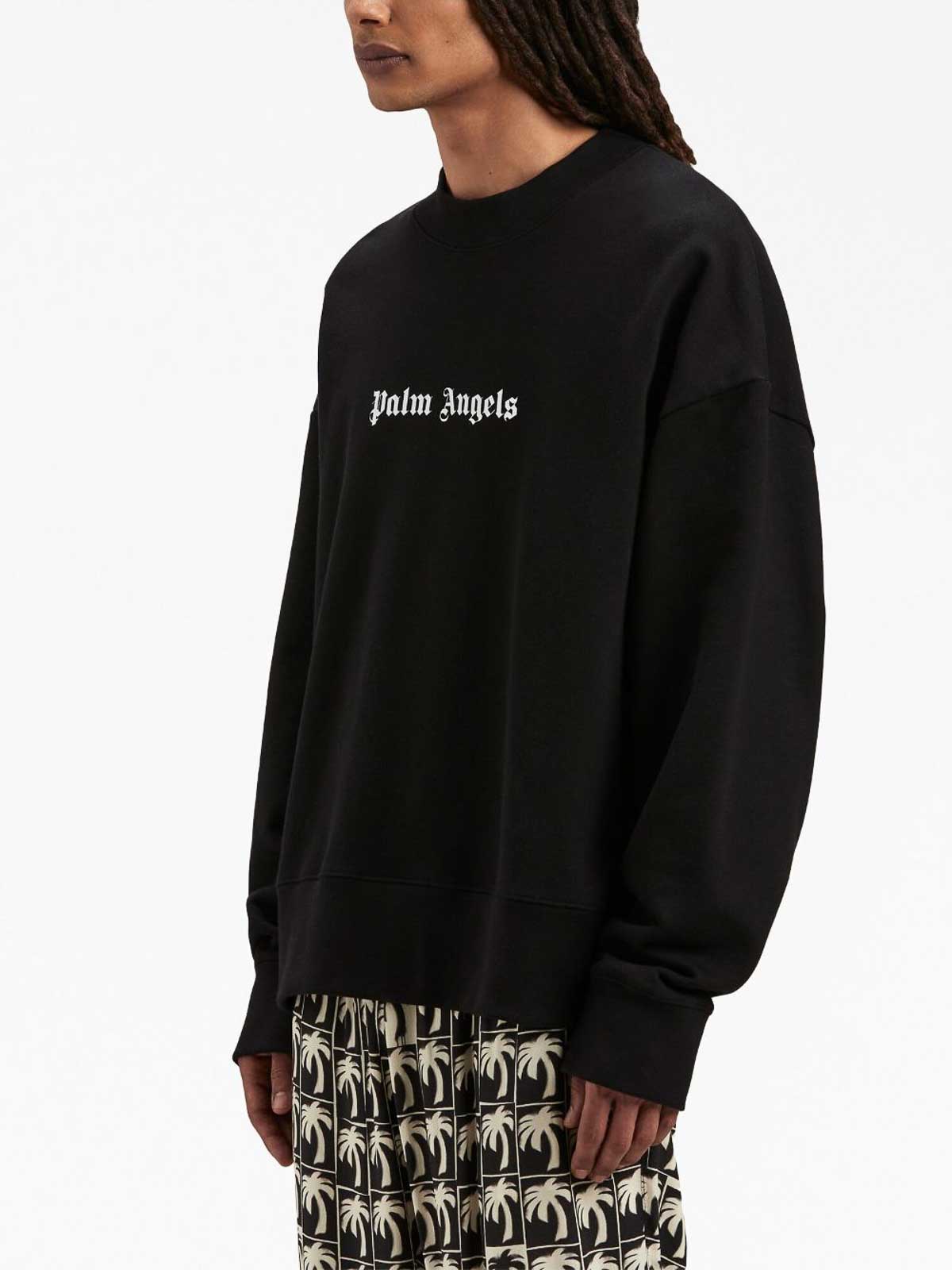 Shop Palm Angels Logo-print Crew-neck Sweatshirt In Negro