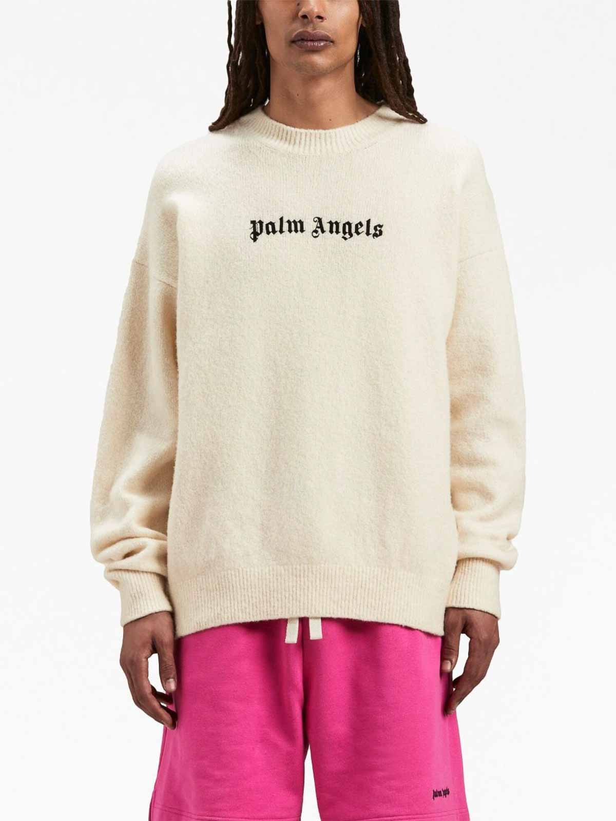 Shop Palm Angels Logo-embroidered Wool-blend Jumper In Black