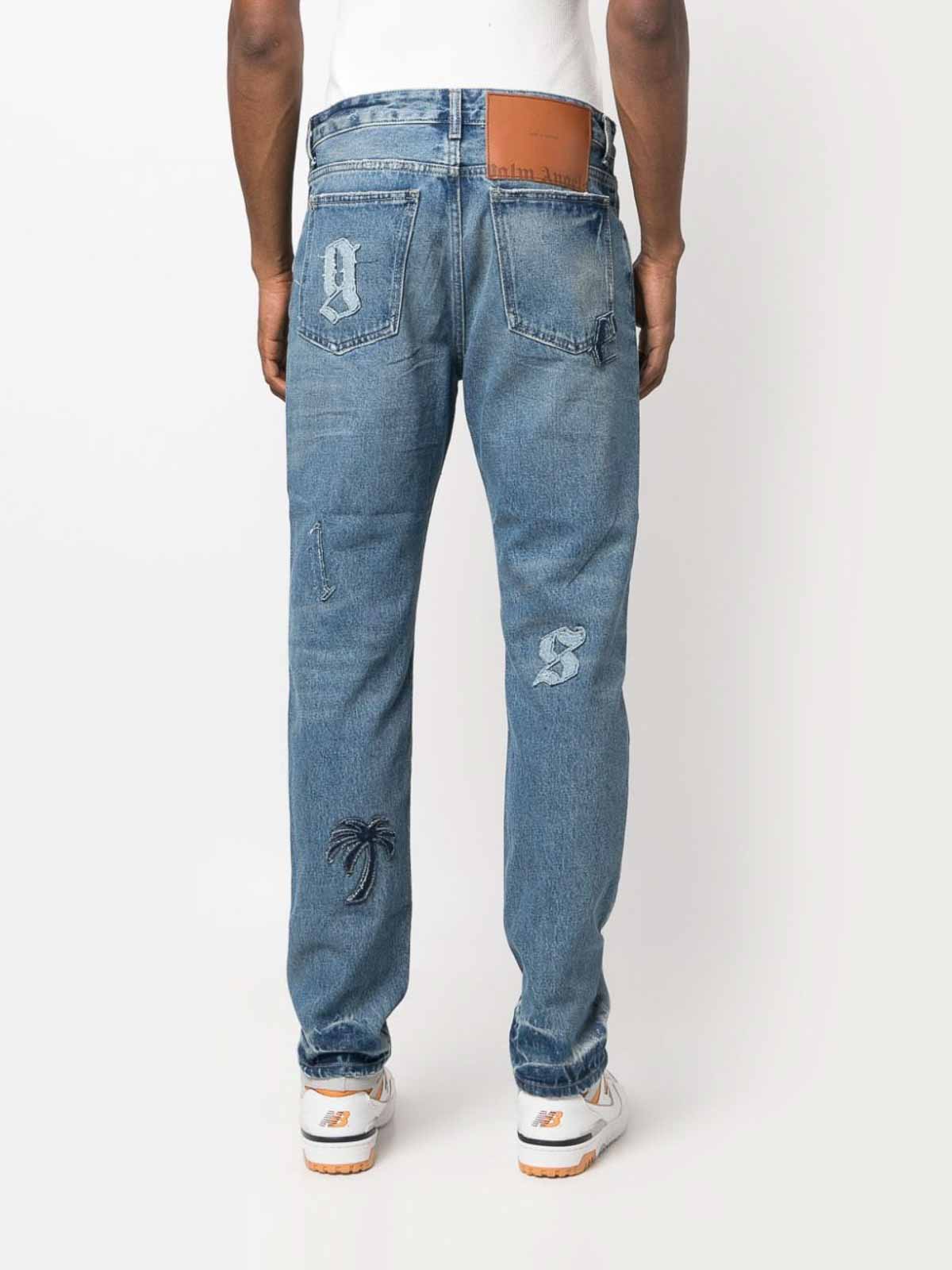 Shop Palm Angels Logo-patch Straight Jeans In Blue