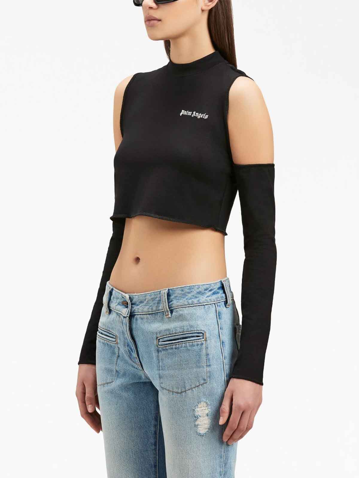 Shop Palm Angels Logo-print Cut-out Top In Black