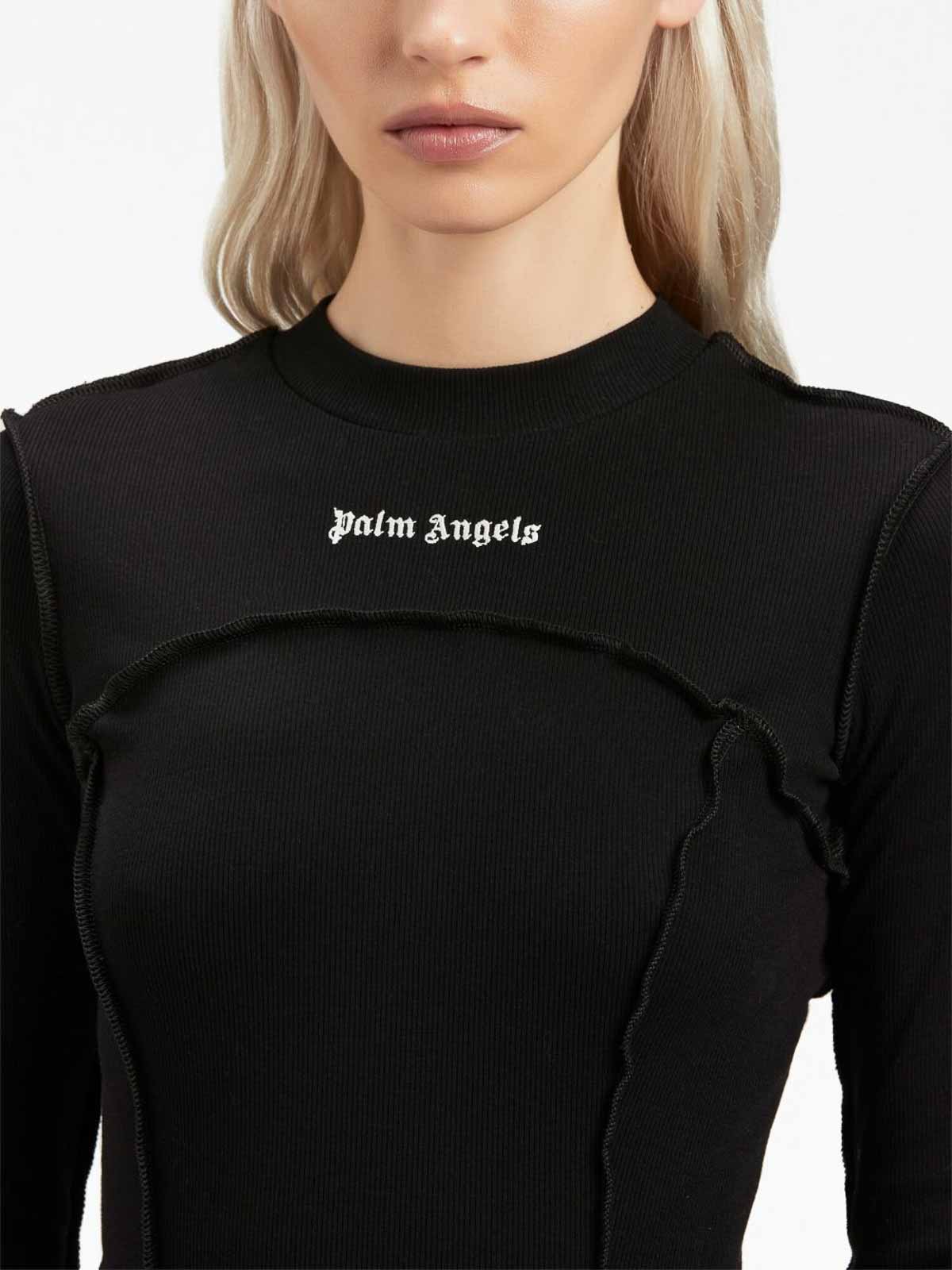 Shop Palm Angels Ribbed Logo Minidress, Inside-out Effect In Negro
