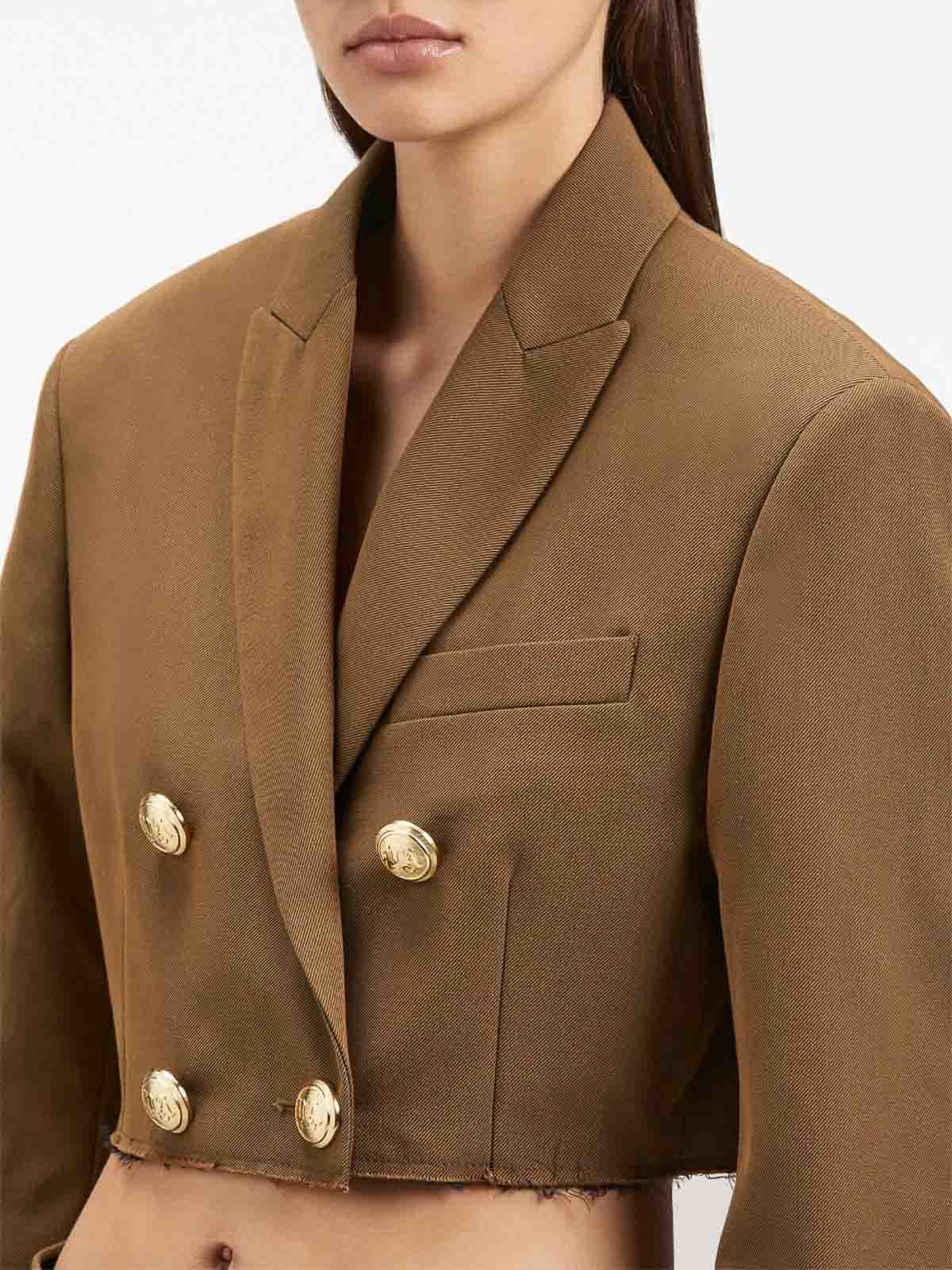 Shop Palm Angels Double-breasted Cropped Blazer In Marrón