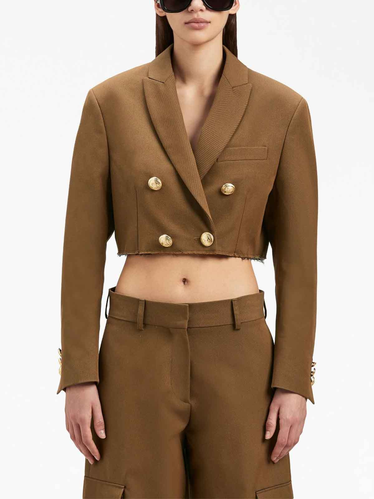 Shop Palm Angels Double-breasted Cropped Blazer In Marrón