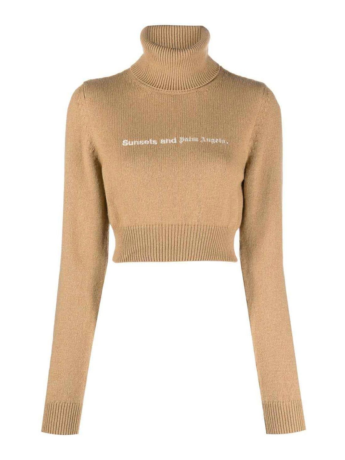 Palm Angels Knit Logo Top In Camel