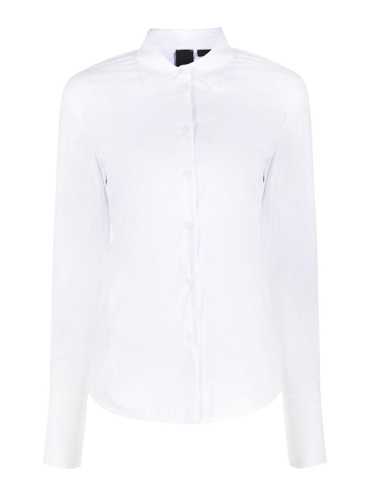 Shop Pinko Pointed-collar Stretch-cotton Shirt In White