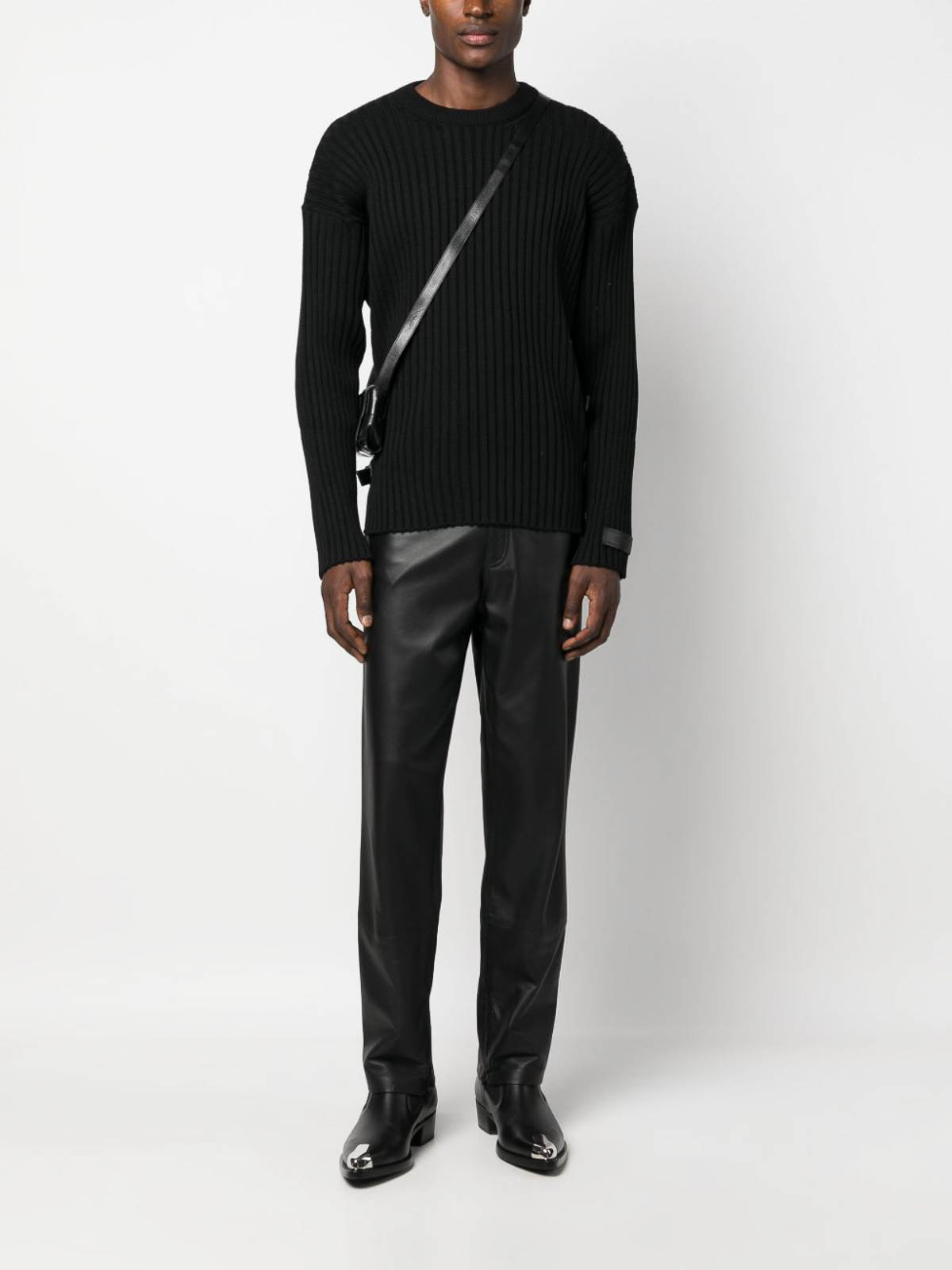 Shop Versace Side-slit Ribbed Jumper In Black