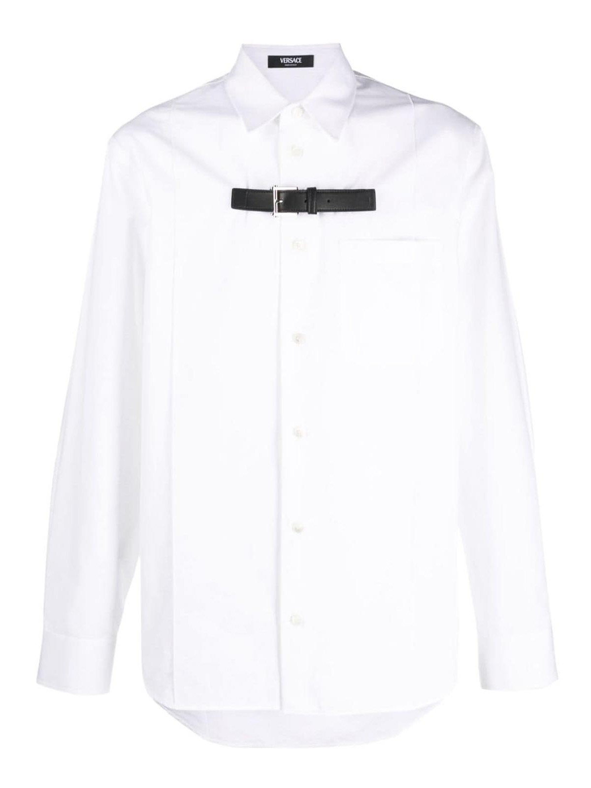 Shop Versace Buckle-detail Cotton Shirt In White