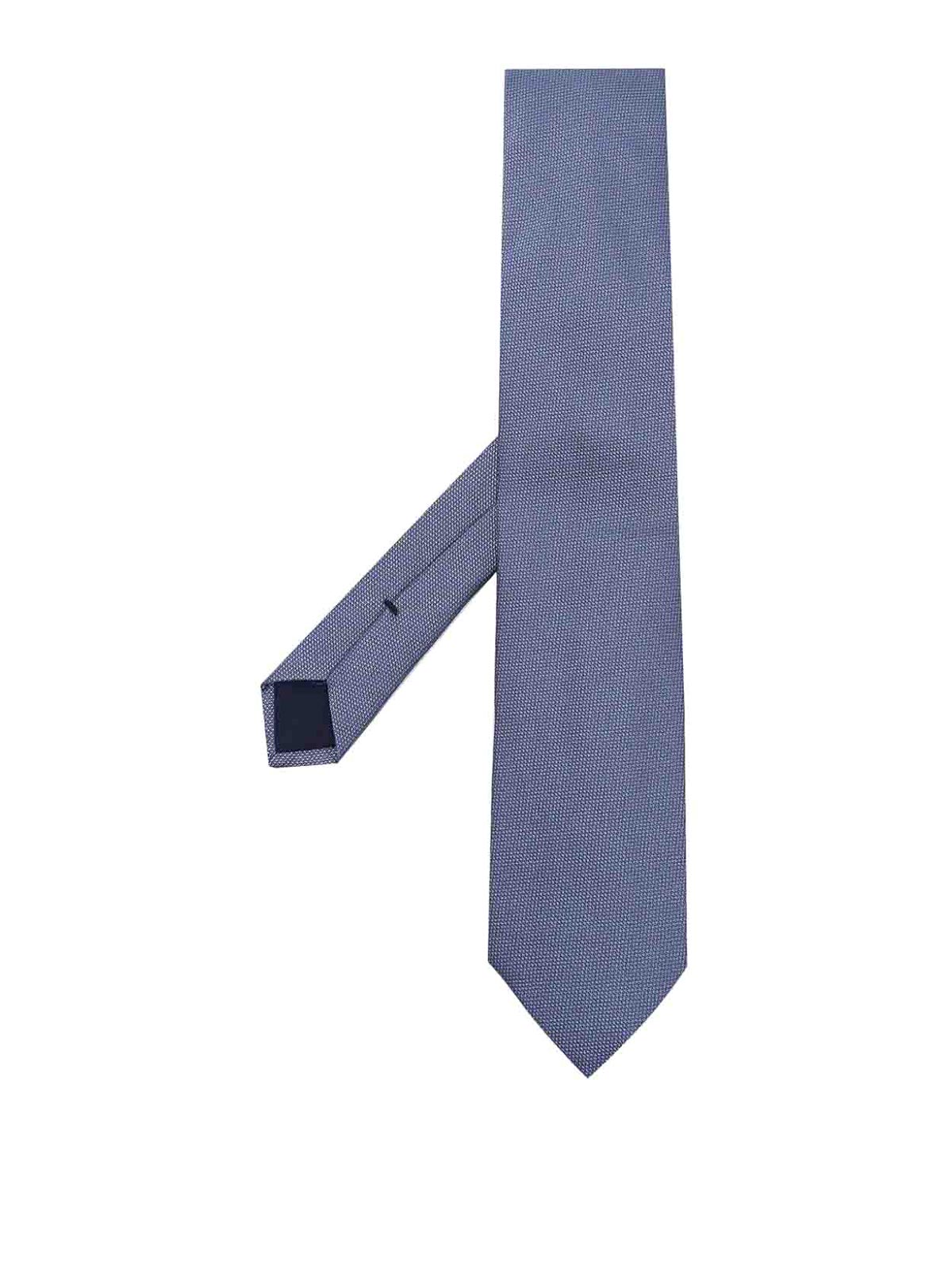 Corneliani Blue Silk Tie, Interwoven. In Black