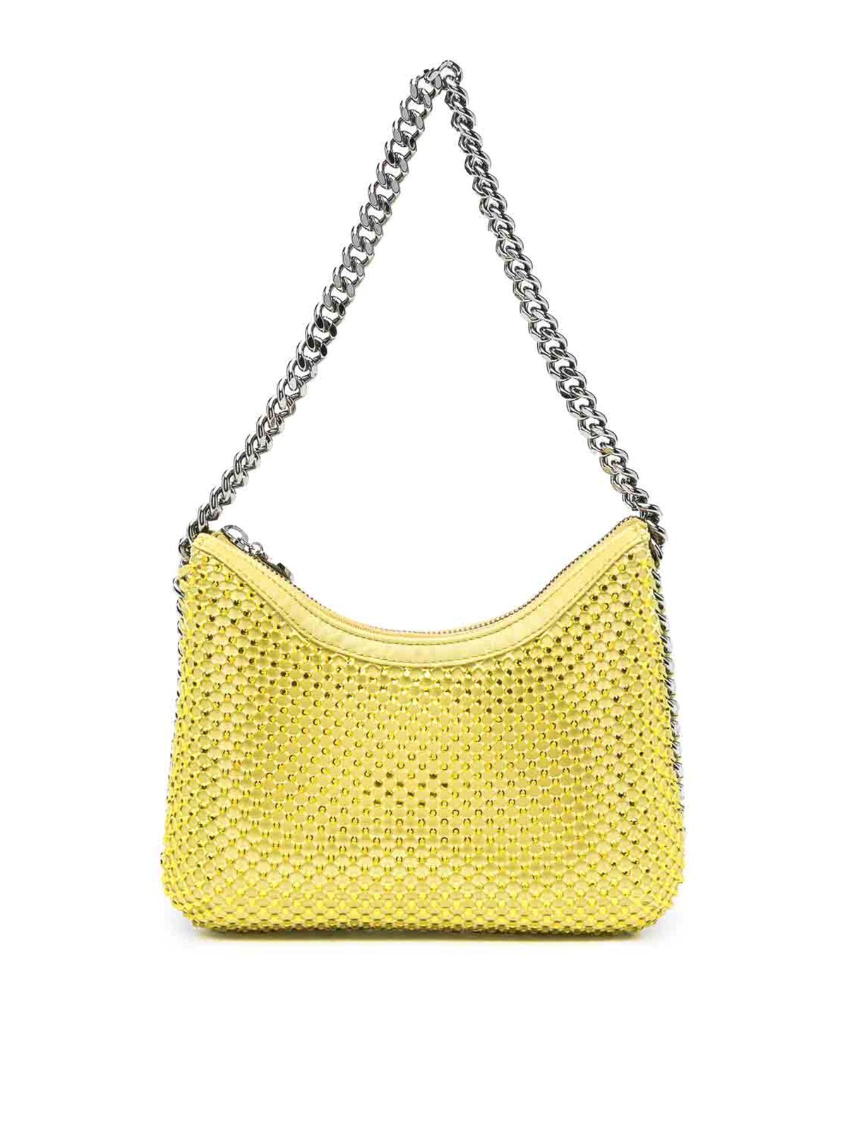 Shop Stella Mccartney Falabella Crystal-embellished Bag In Yellow