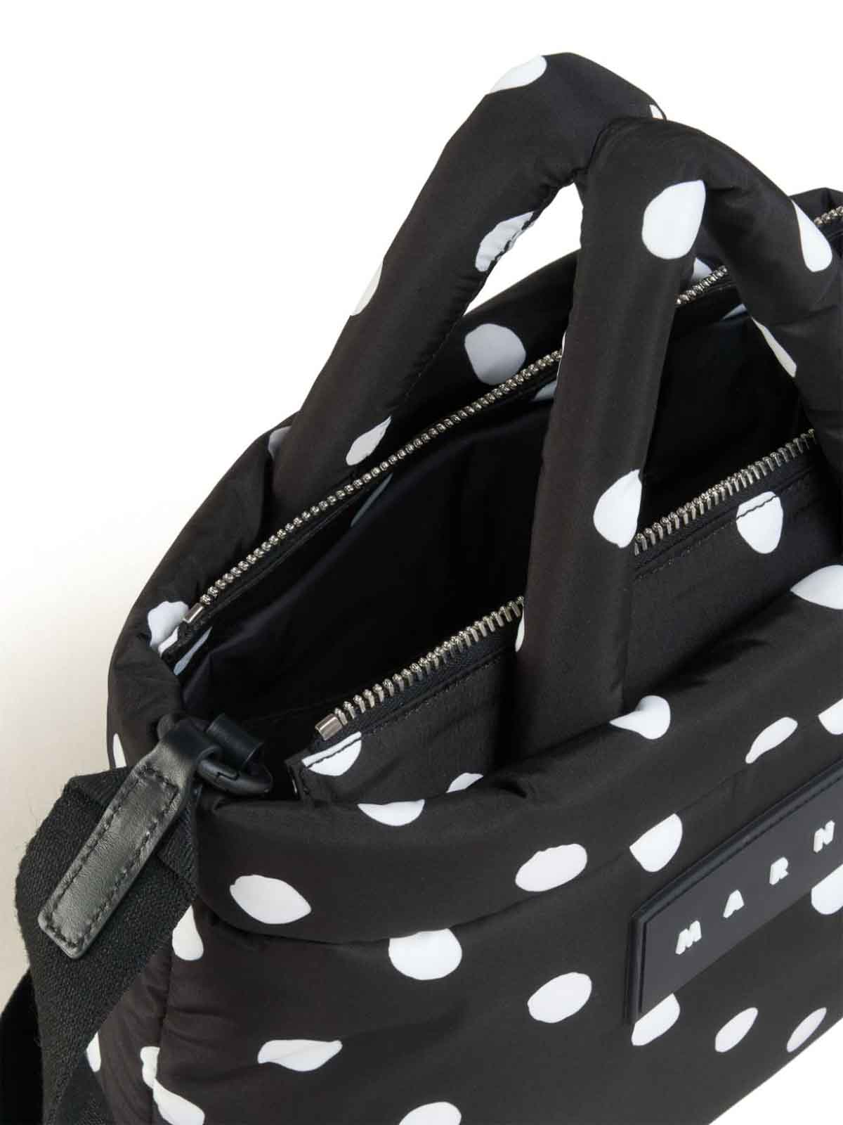 Polka Dots Medium Logo Tote Bag in Black - Marni