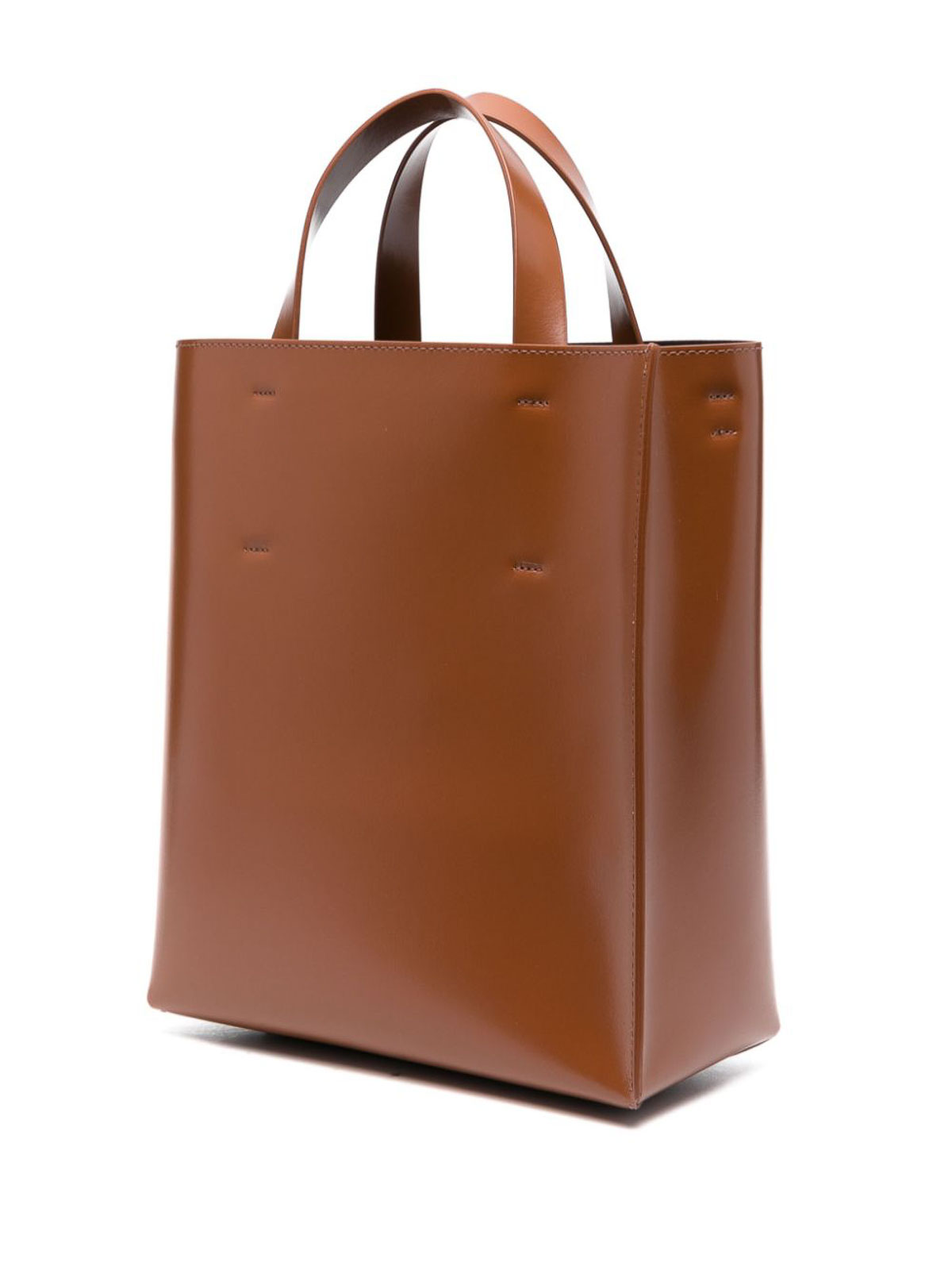 Shop Marni Small Museo Leather Tote In Brown
