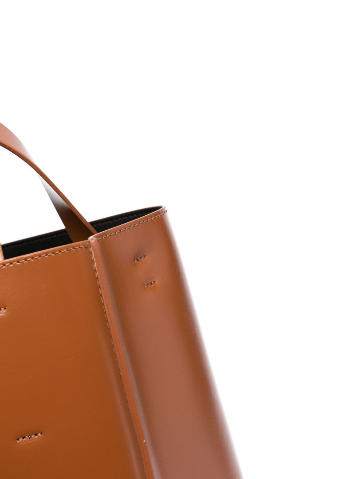 Shop Marni Small Museo Leather Tote In Brown