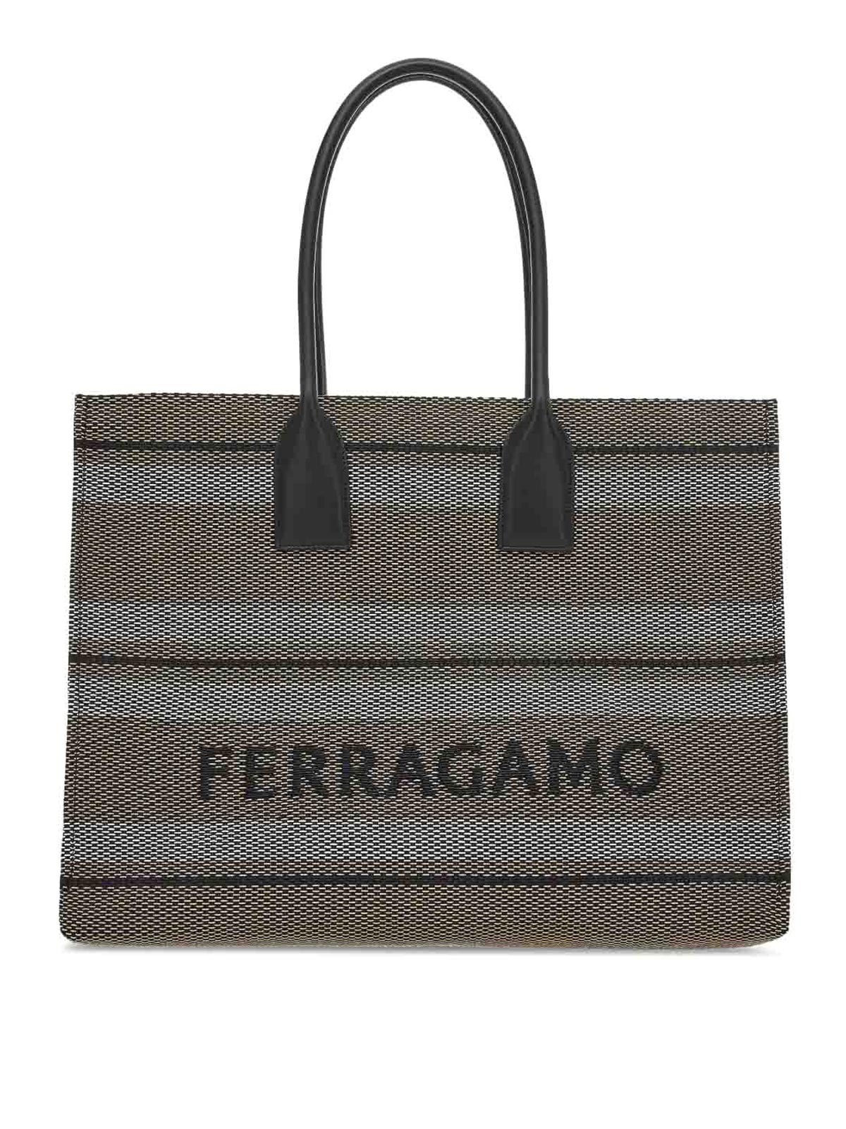 タン薄30、キャメル30 Ferragamo Signature Striped Tote Bag - Beige | 2149550765596000