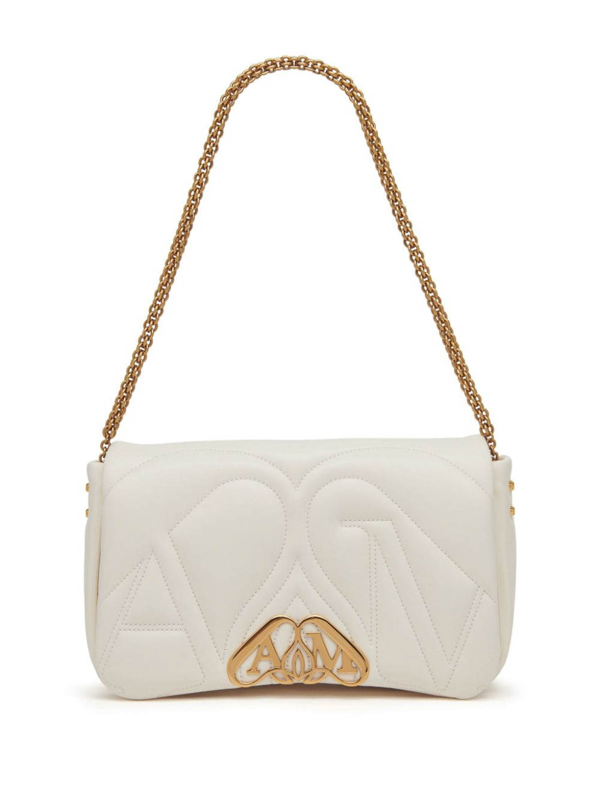 Shop Alexander Mcqueen Small The Seal Shoulder Bag, Ivory, Quilted In White