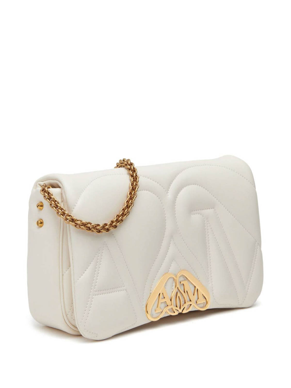 Shop Alexander Mcqueen Small The Seal Shoulder Bag, Ivory, Quilted In White