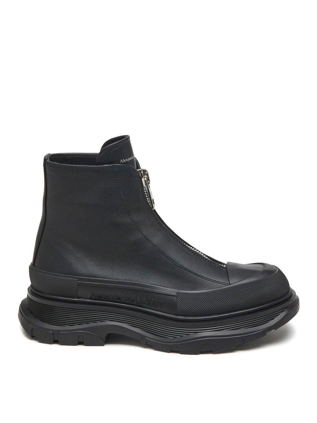 Alexander Mcqueen Tread Slick Leather Boots In Black