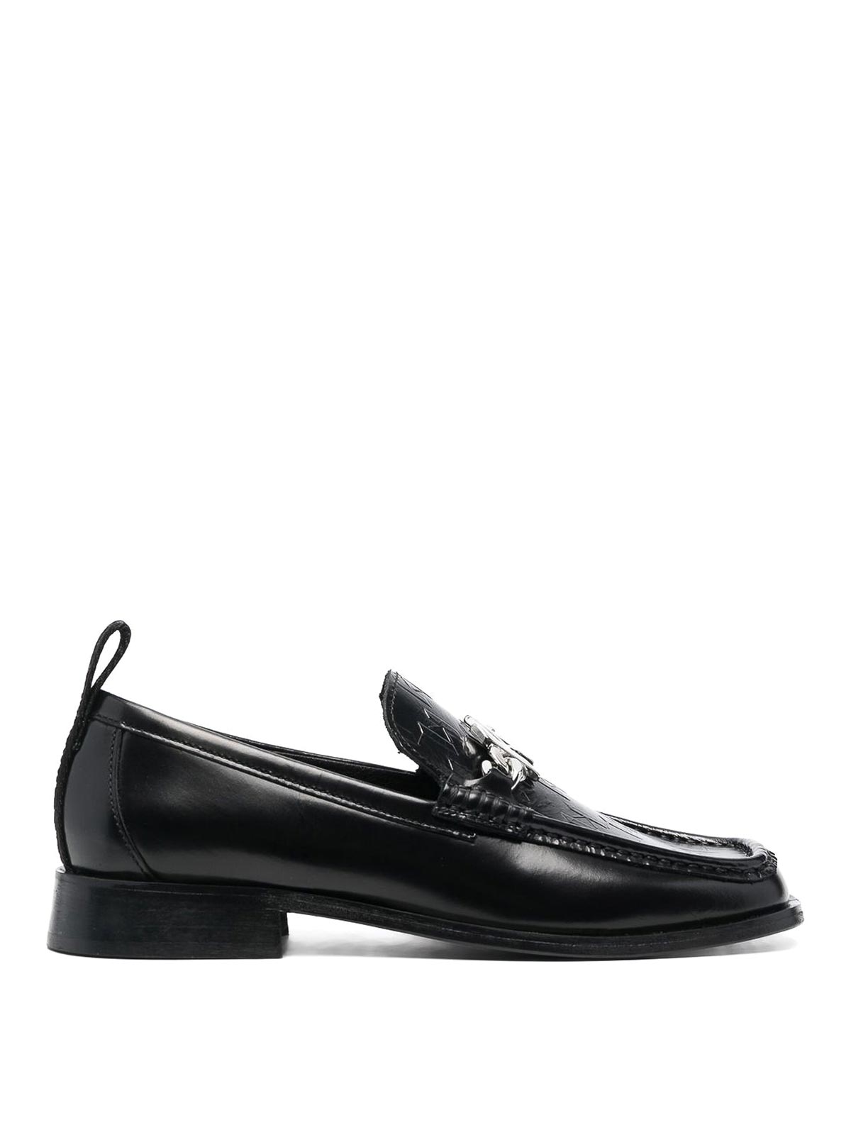 Karl Lagerfeld Black Calf Leather Monogram-plaque Loafers.